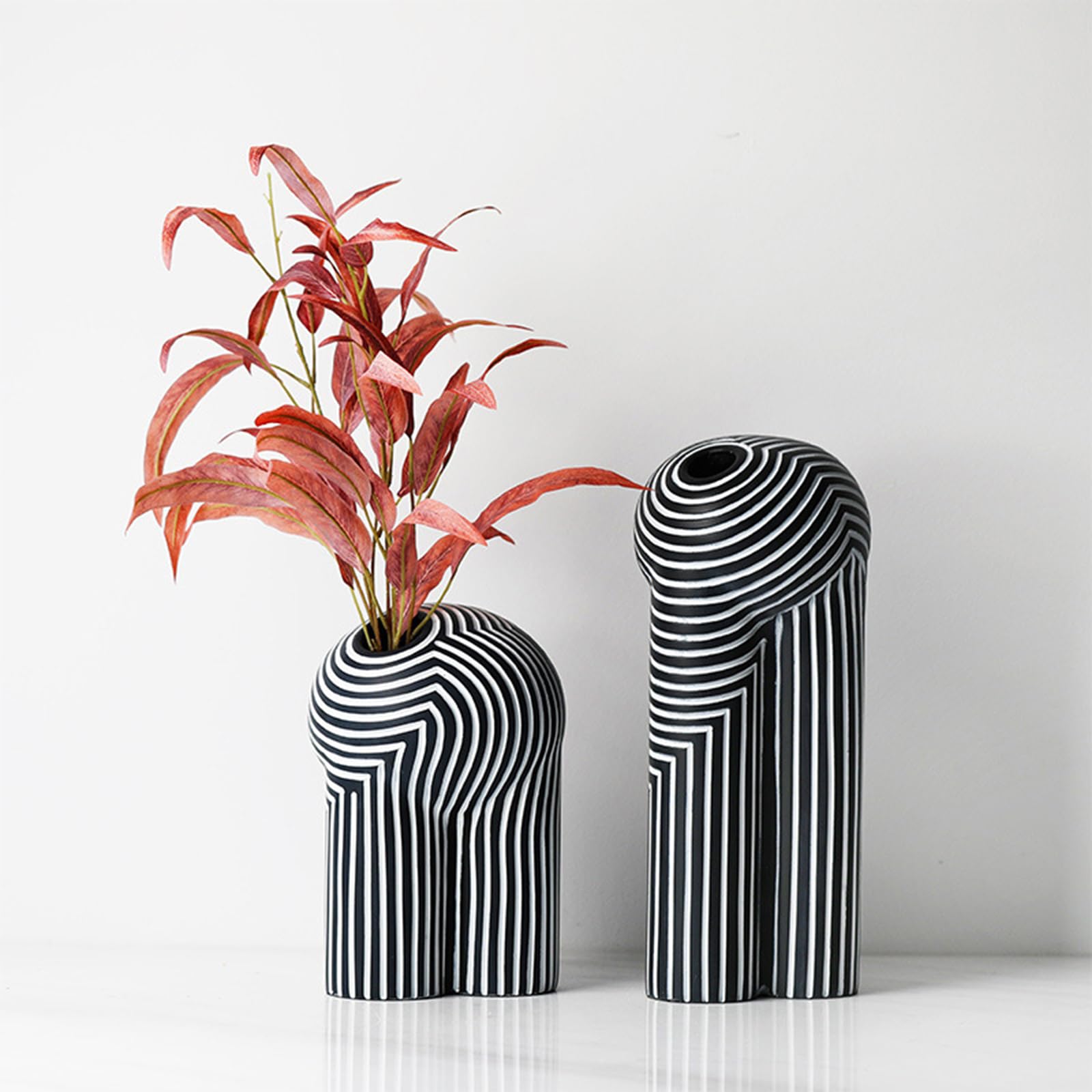 Keramik Vase, Deko Vasen Set, Schwarze Und WeißE Streifen Modern Blumenvase, Vases FüR Tischdeko, Room, BüRo, Eingang, Wohnzimmer,Small