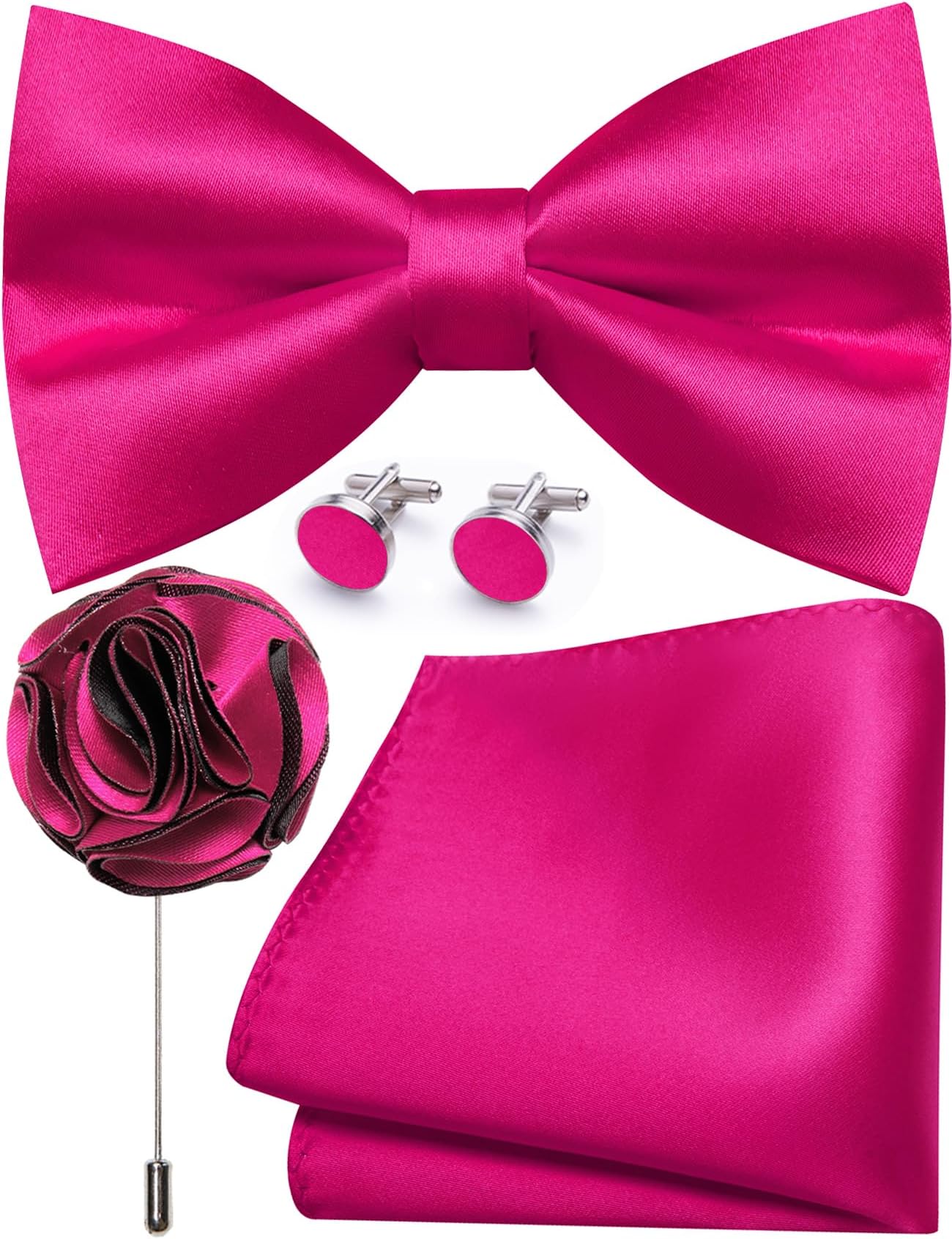 Bow Ties for Men Solid Color Pre-tied Silk Bowtie and Pocket Square Cufflinks Lapel Pin Set Tuxedo Wedding Party 4PCS