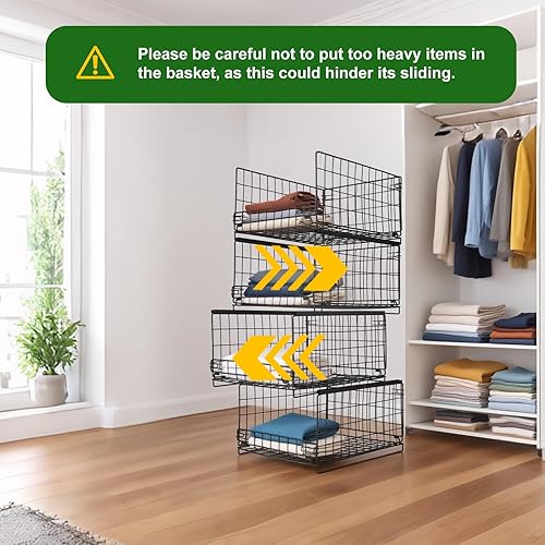 Miniatura 5 de Cesta de almacenamiento de 4 niveles, organizadores de armario apilables, sistema organizador de estantes plegables para armario, ahorro de espacio,