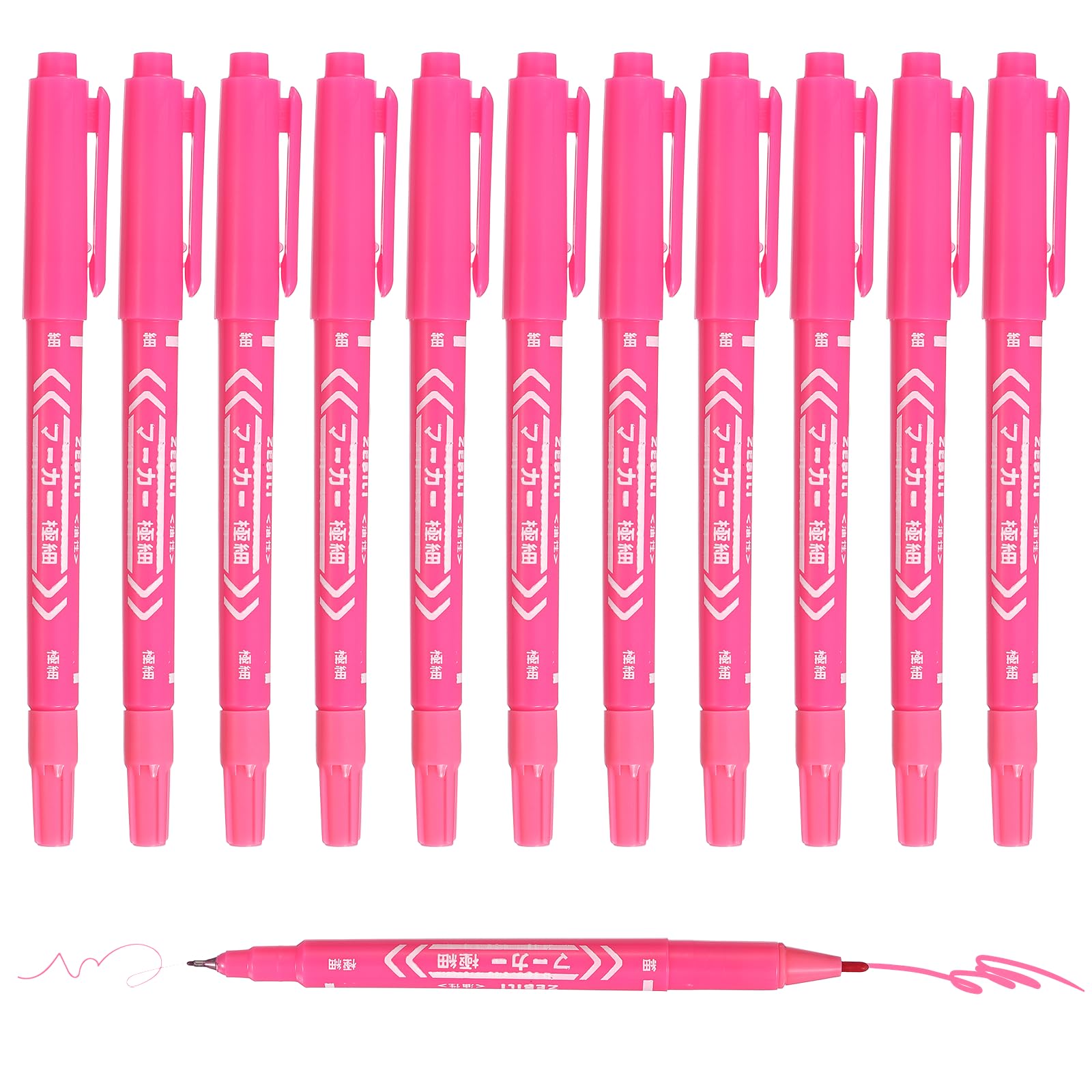 PATIKIL Twin Tip Permanent Markers, 12 Pack Pink Fine and Ultra Fine Point Colored Makers Quick Drying Coloring Pen for Writing Drawing on Wood Plastic Metal Glass Stone