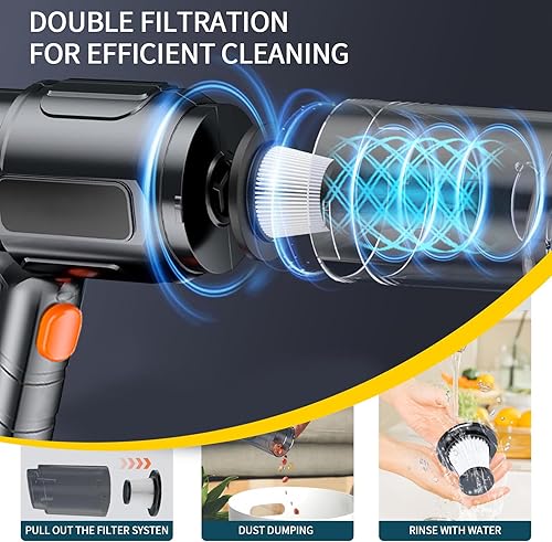 Miniatura 6 de Aspiradora de mano para automóvil, aspiradora portátil 4 en 1 inalámbrica, succión de alta potencia de 18000 PA y soplador de carga rápida para