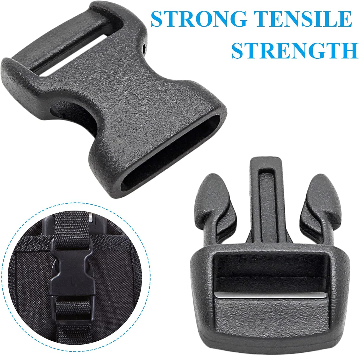 Litoexpe 100 Pieces 3/8 Inch Quick Side Release Plastic Buckle, Heavy Duty Parachute Replacement Buckle, Dual Adjustable No Sewing Clips Snaps for Backpack Strap Webbing Belt Dog Collars