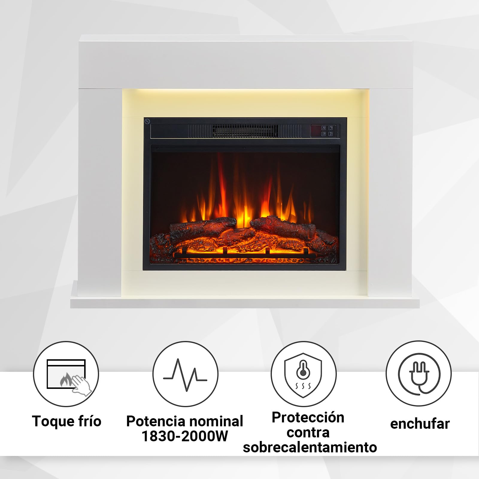 BALDERIA Finn Design - Chimenea Eléctrica con Mueble Blanco, Calefactor bajo Consumo