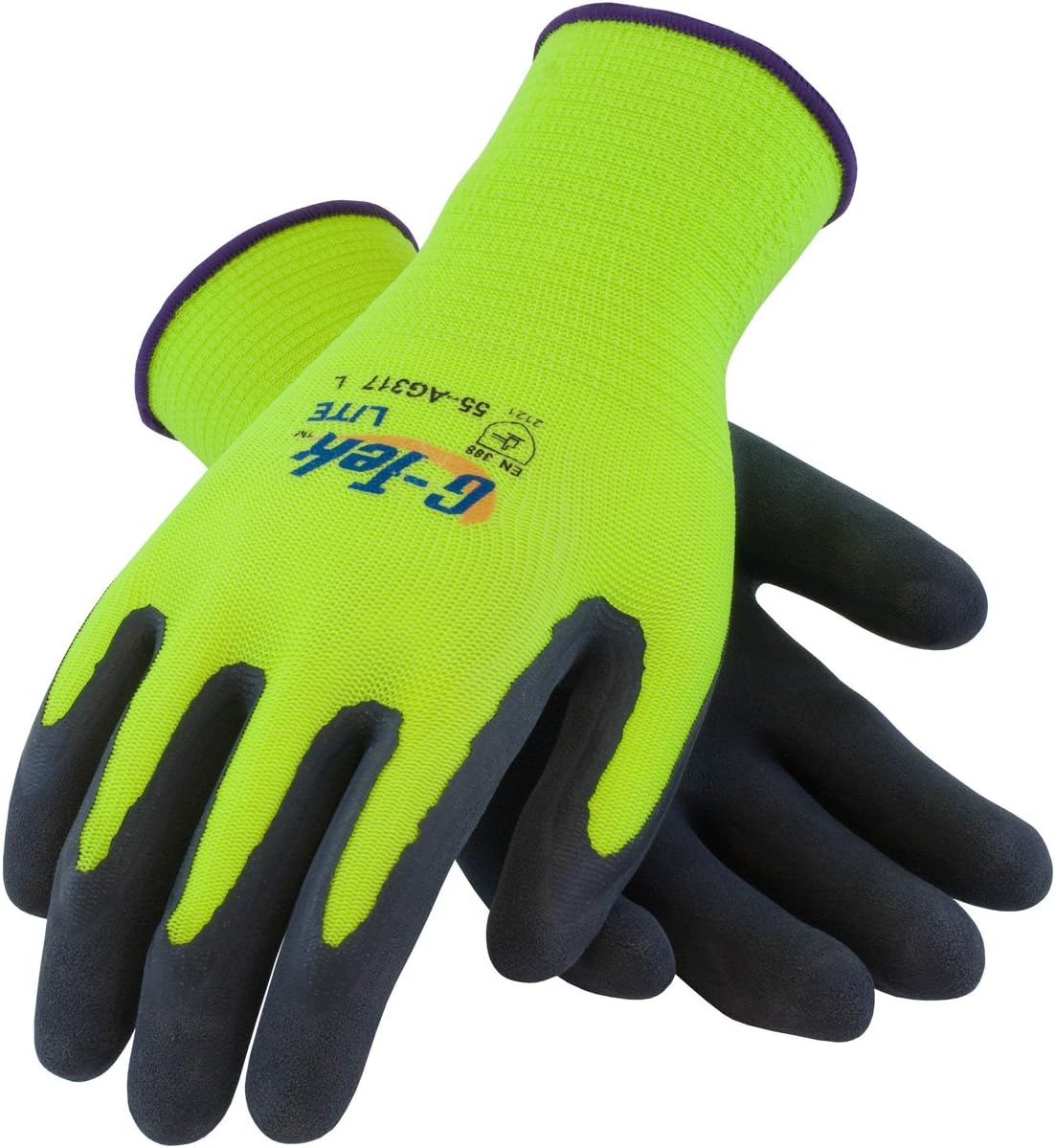 G-Tek 55-AG317/L, Hi-Vis Seamless Knit Polyester Glove with Latex Coated MicroSurface Grip on Palm & Fingers