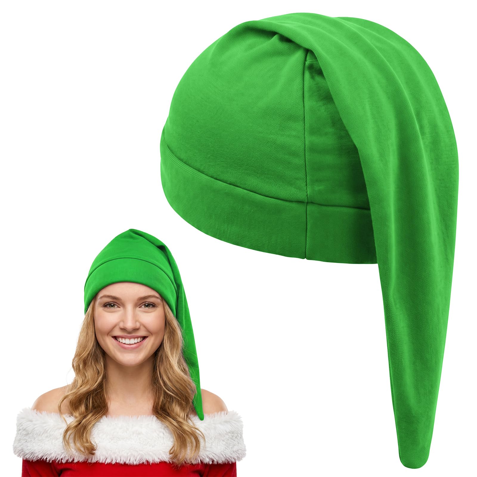 AOOWU Green Dwarf Gnome Hat, Christmas Party Hat for Adults, Pointed Hat