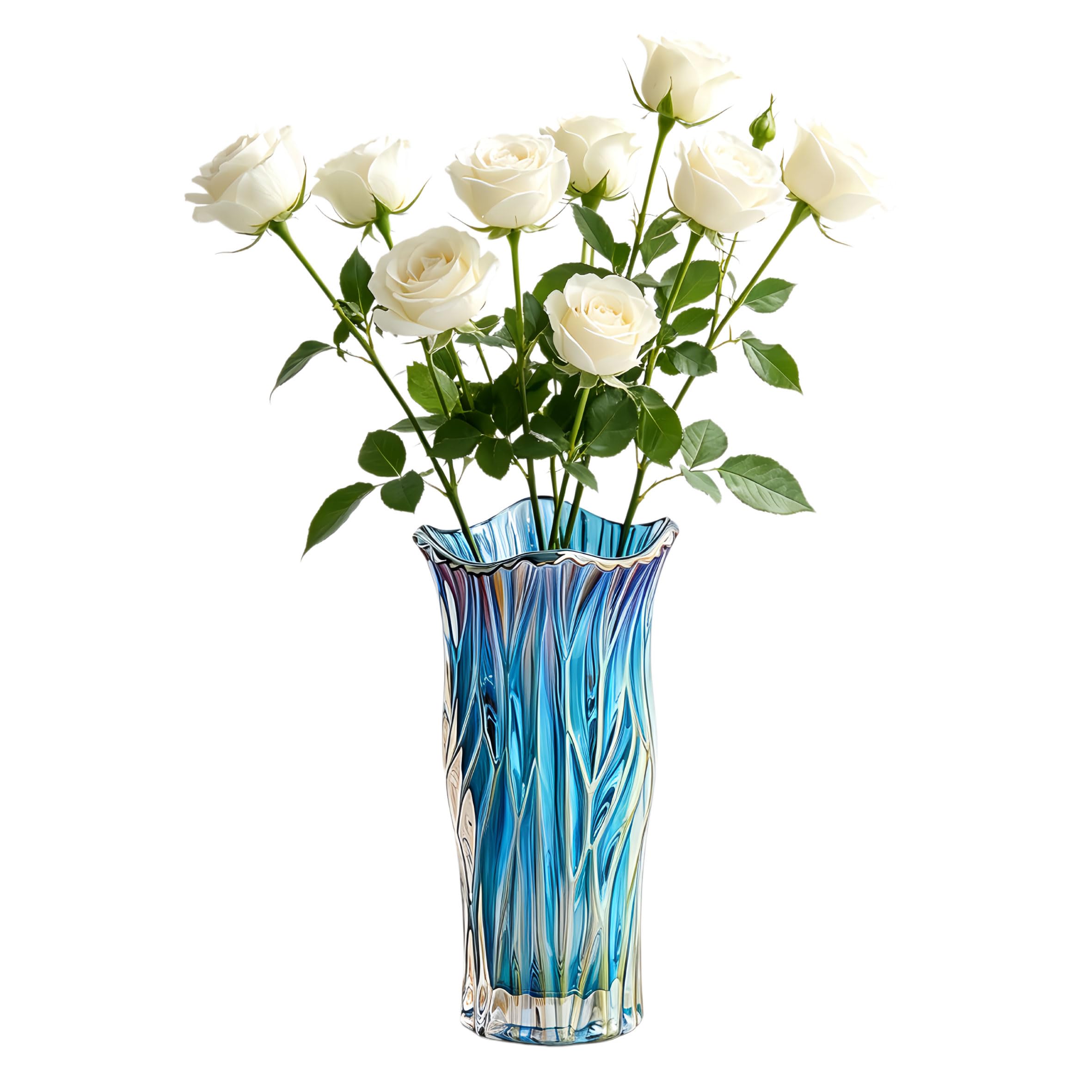 Meetoz Green Colorful Vase, Crystal Glass Large Vase Decorative Colorful Flower Vase Plant Container, For Home Decor,Wedding Decor,Centerpieces,Party