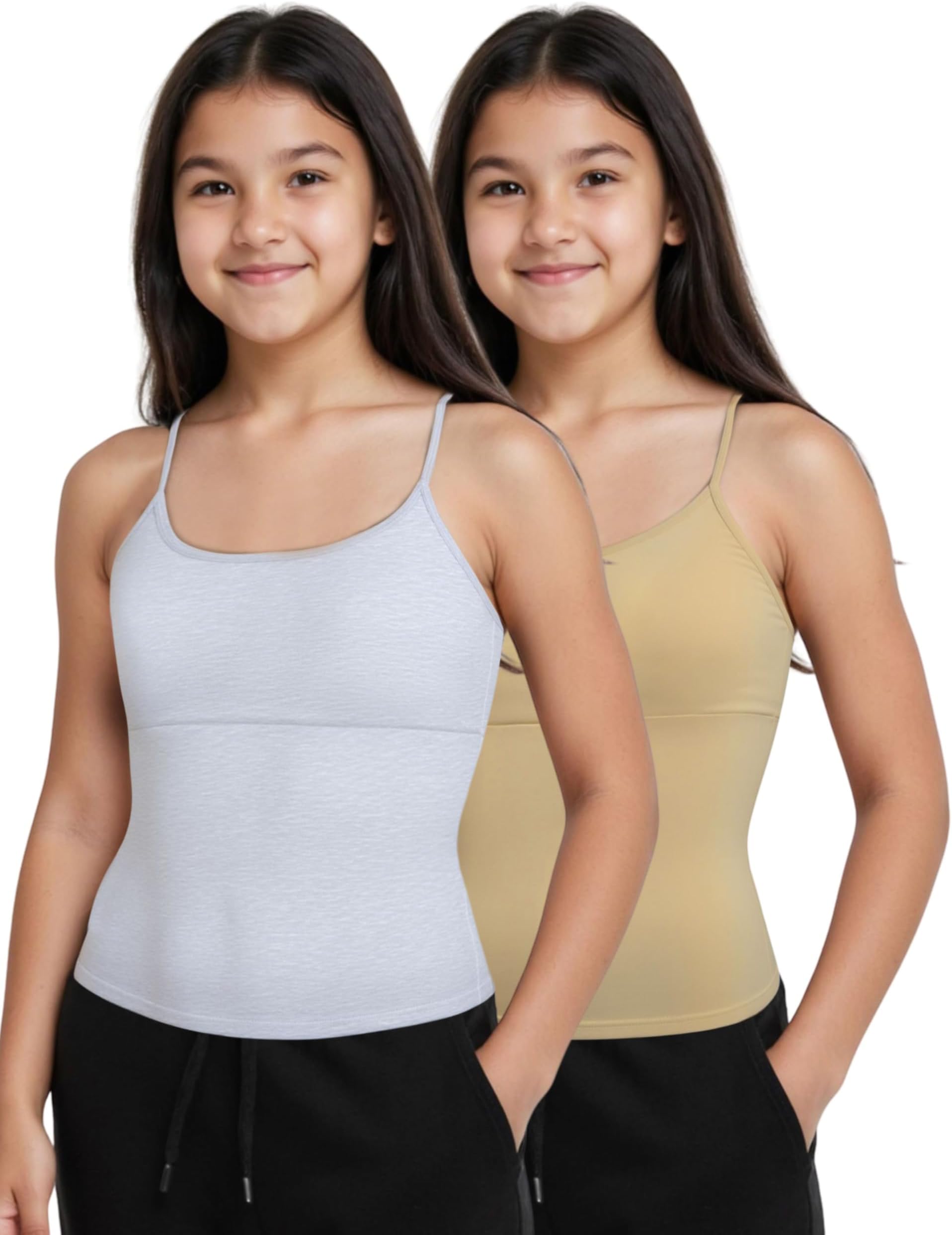 DChica Essentials Padded Camisole Starter Bra for Young Girls, Sleeveless Undershirts Cami Vest with Adjustable Straps, Cotton Camisole Tank Top/Innerwear for Girls