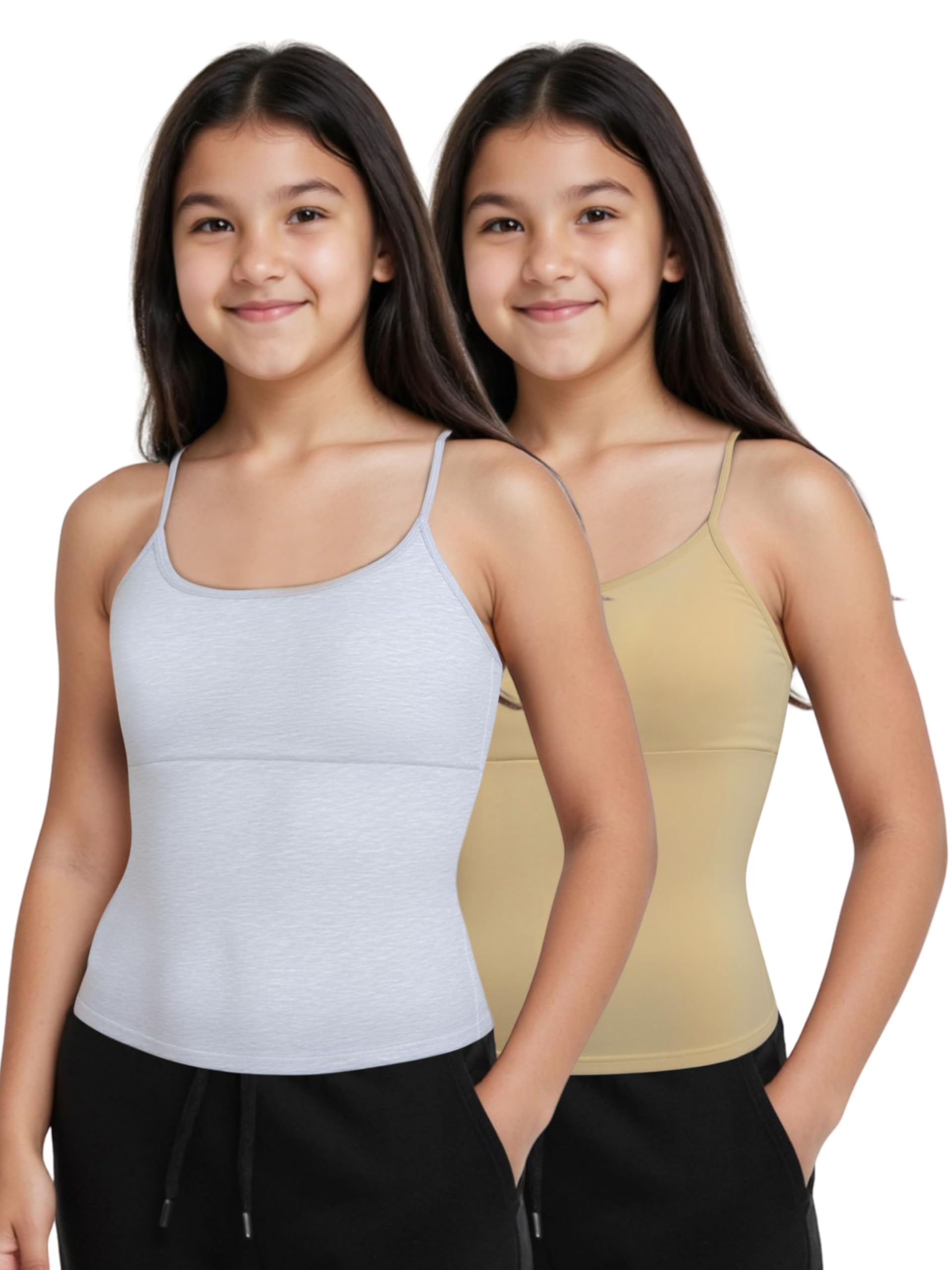DChica Essentials Padded Camisole Starter Bra for Young Girls, Sleeveless Undershirts Cami Vest with Adjustable Straps, Cotton Camisole Tank Top/Innerwear for Girls