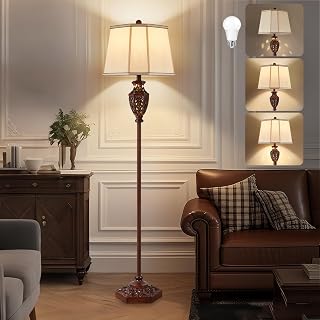 Luvkczc Vintage Floor Lamp - Brown Resin 6-Sided Carved Hollow Light Design