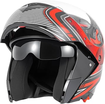 DOT Approved Modular Flip-Up Dual Visor Motorcycle Full Face Helmet for Adults Men & Women with 2 Removable Visors 1 Clear + 1 Tinted,Suitable for Powersports