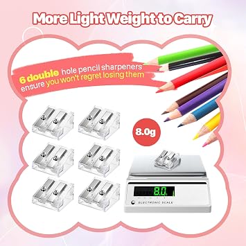 6 PCS Pencil Sharpener, Double-Hole Pencil Sharpener for Artist Sketching Pencils, Eyebrow Pencil,Cosmetic, Lip Liner Sharpener, Office, School Supplies
