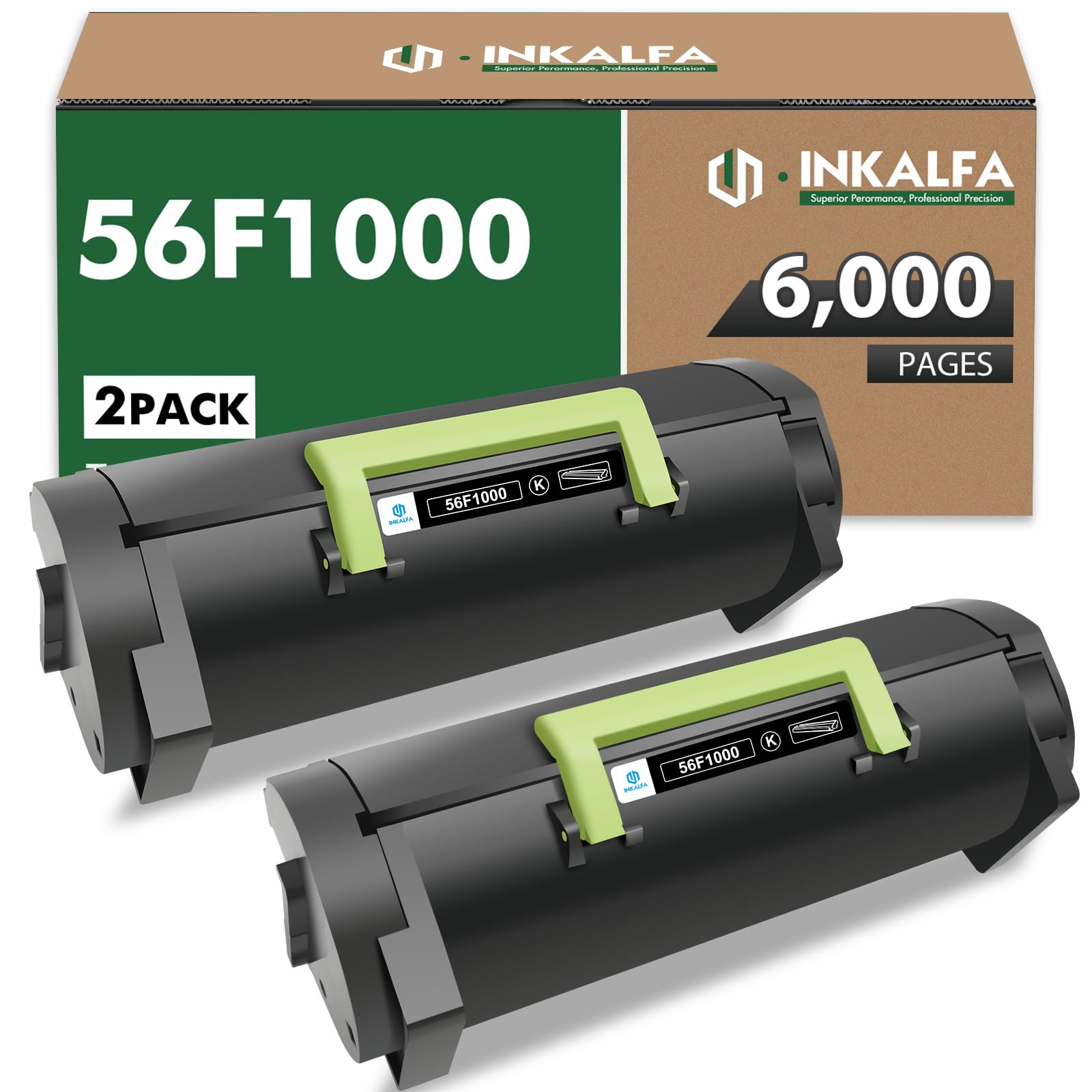 56F1000 56F1H00 Black Toner Cartridge for Lexmark 56F1000 MS521 2 Pack