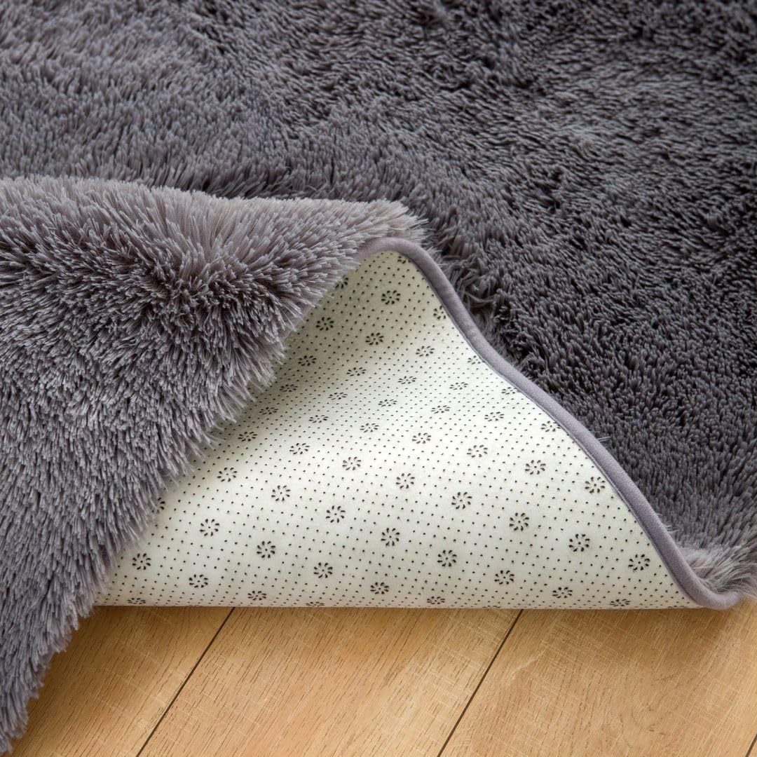 QUINZI Tappeto per soggiorno e camera da letto, morbido e morbido, antiscivolo, lavabile (grigio scuro, 180 x 270 cm)