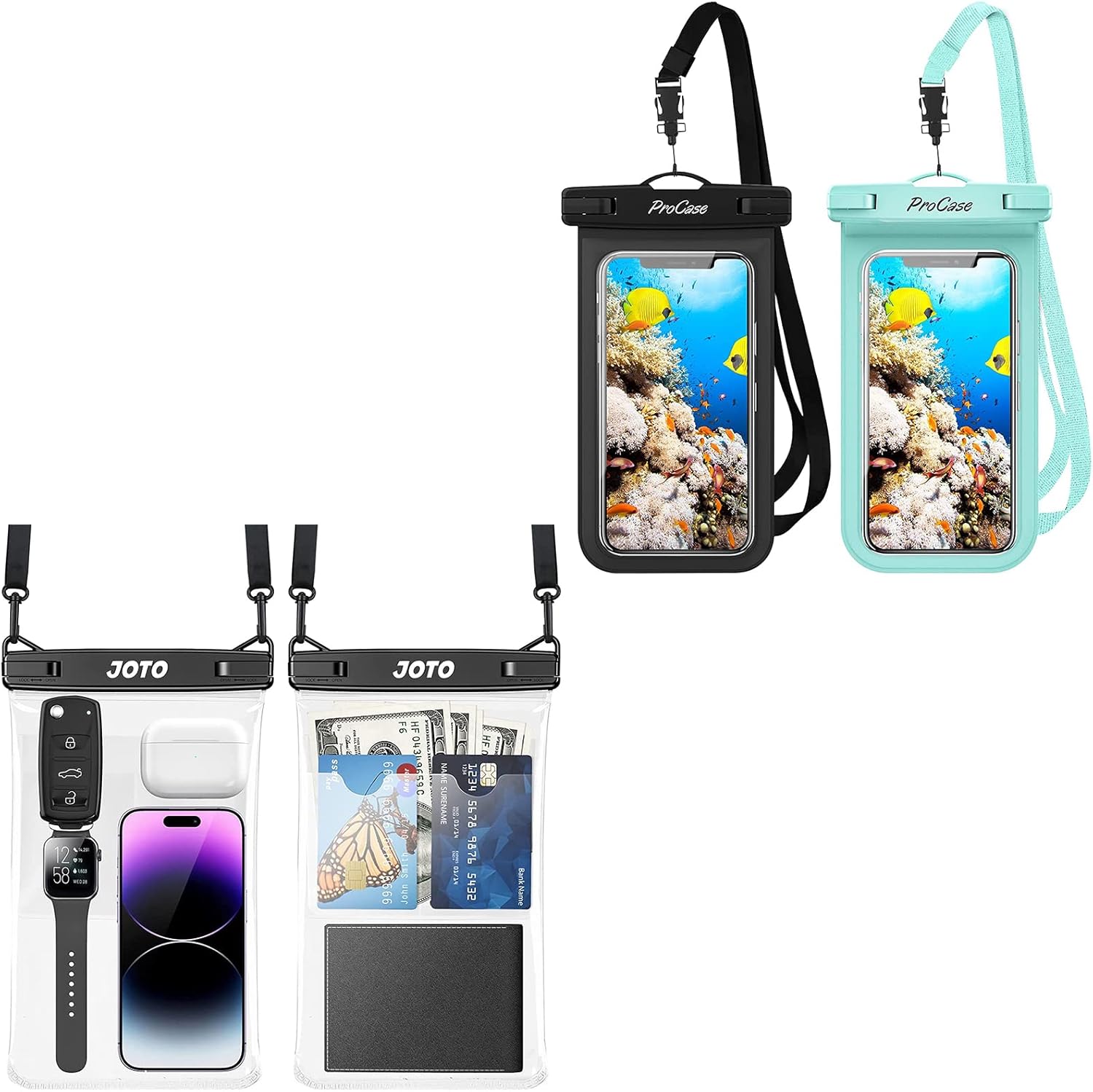 JOTO 2 Pack Waterproof Phone Case Holder Pouch Bundle with