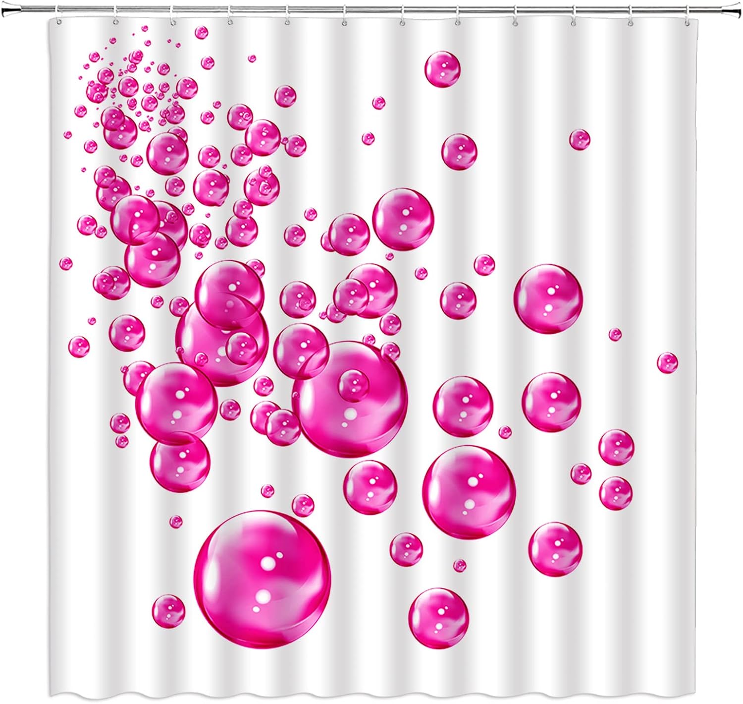 AMFD Bubble Shower Curtain Beautiful Modern Abstract Cool Hot Pink Water Bubble Art Print Creative White Funny Home Fabric Bathroom Decor Set Include Hooks,（70" Wx84 H）