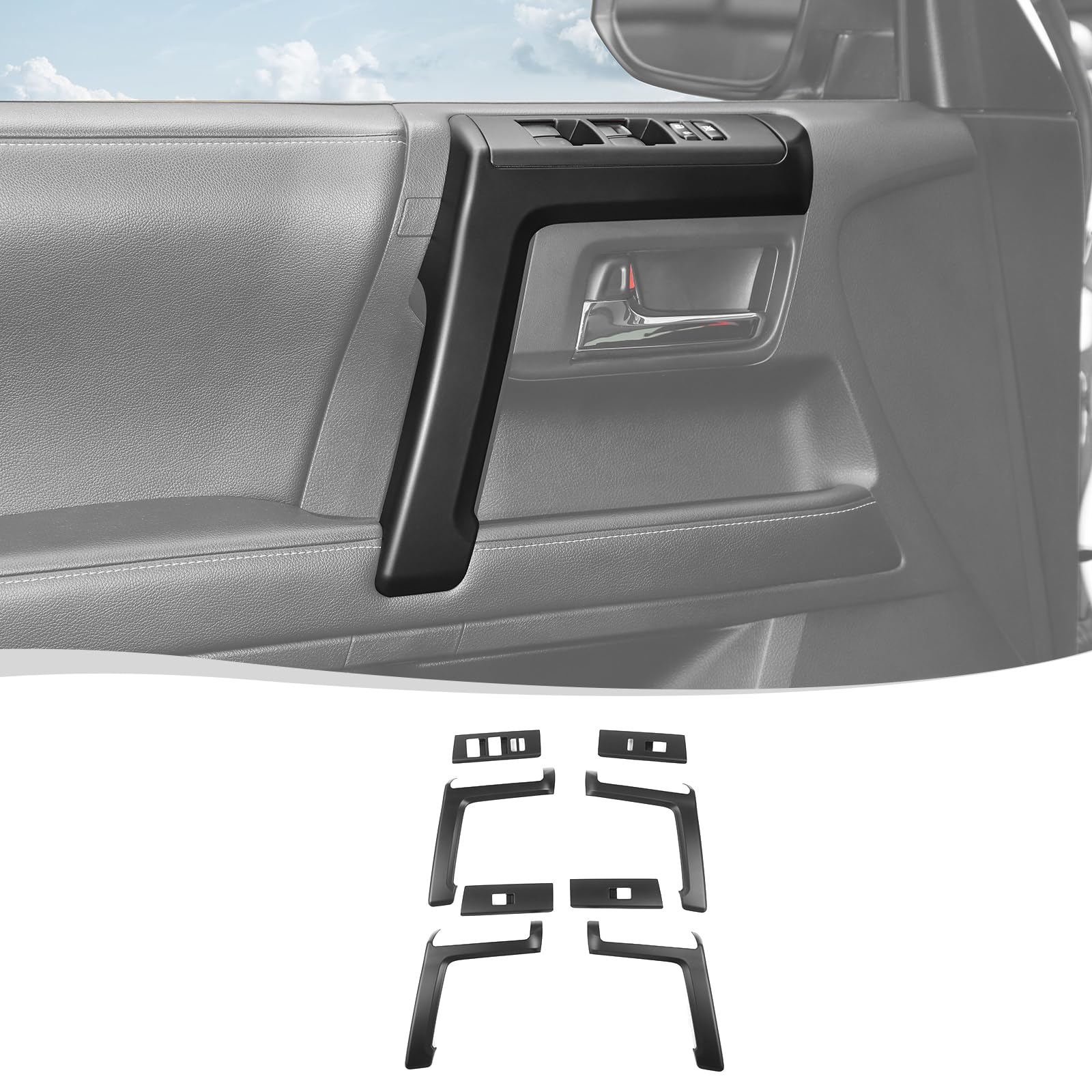 Voodonala for Toyota 4Runner 2010-2024 Window Lift Switch Panel Trim with Side Handle Cover Compatible with Toyota 4Runner SUV 2010-2024(Matte Black,