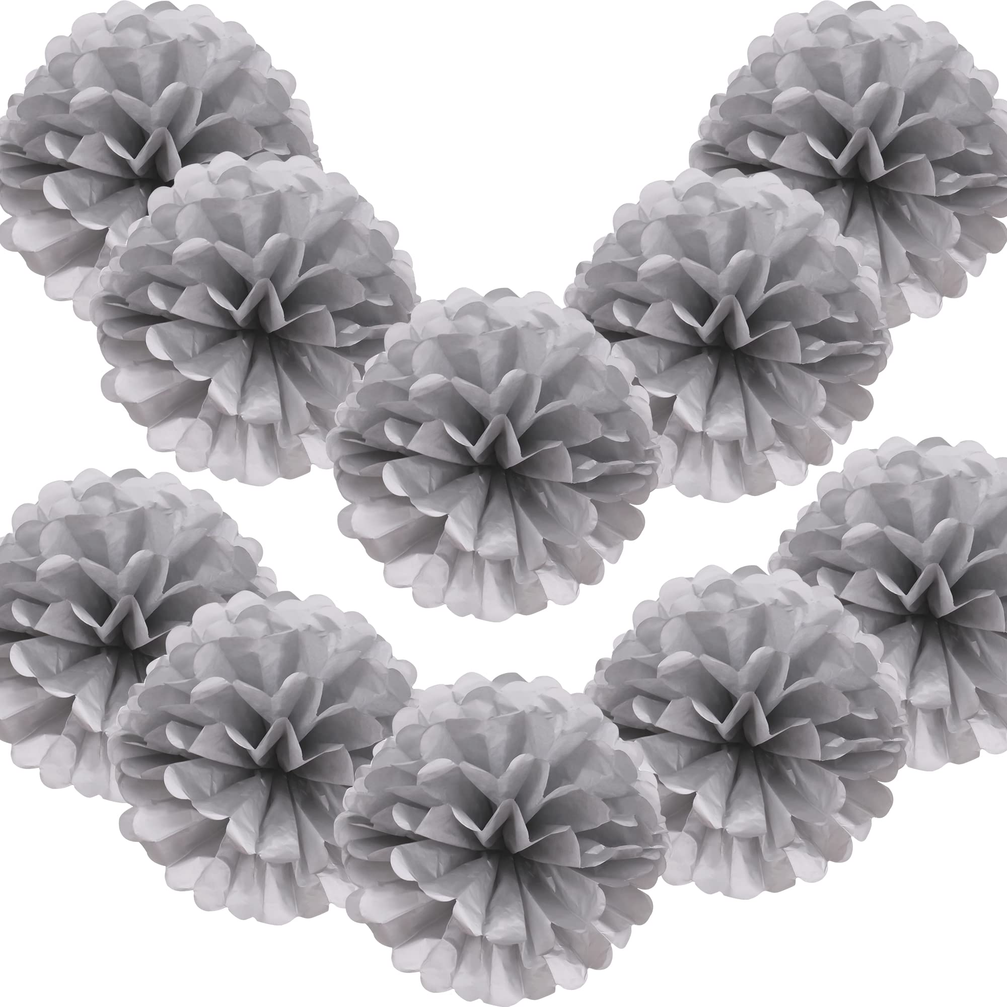 Time to Sparkle 10PCS 10" Tissue Paper Pompoms Pom Poms Flower Handmade Wedding Party Decorations Balls Foil Silver