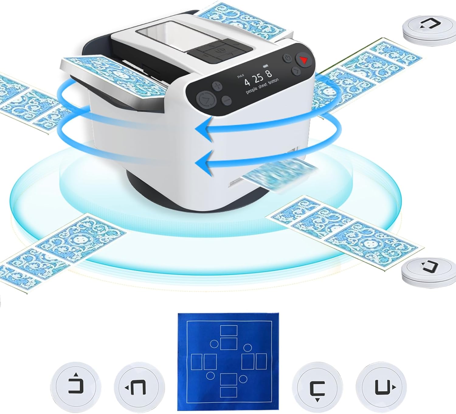 2-in-1 Automatic Card Shuffler and Dealer Machine, 360° Rotating 2 Decks Card Dealer with Wireless Remote, Casino Playing Card for Poker, Blackjack