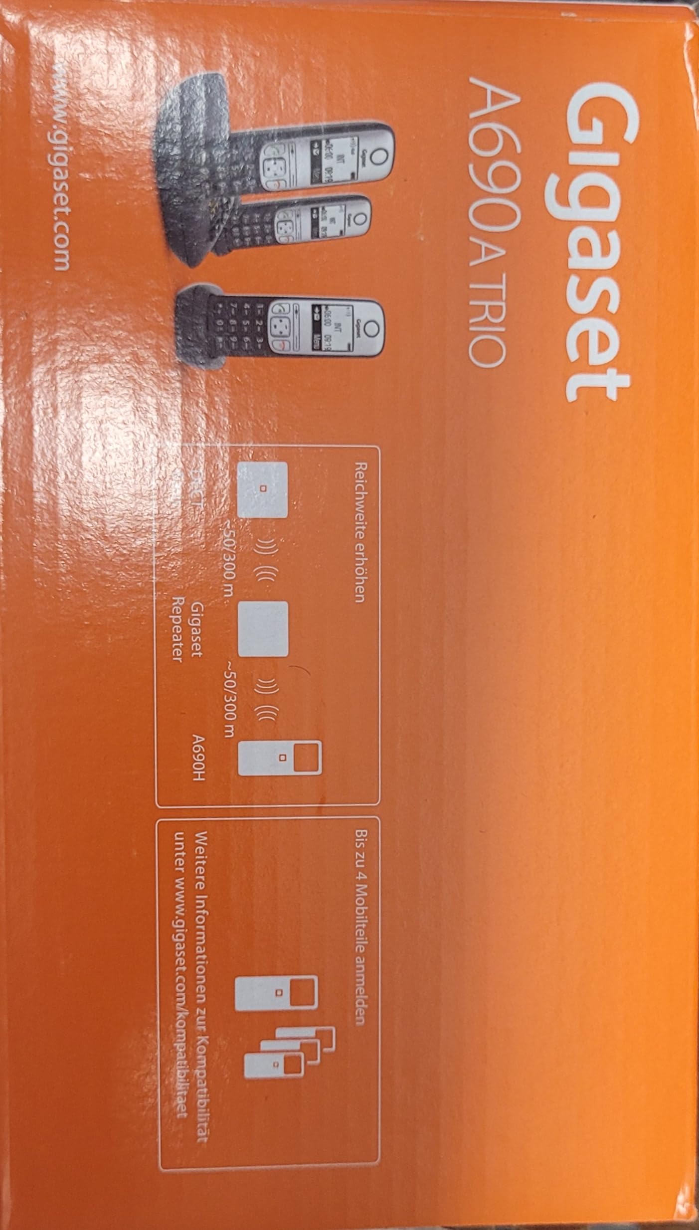 Gigaset A690A Trio Schnurlostelefon Anrufbeantworter mit Rufnummernanzeige ECO DECTGAP Schwarz + 2 zusätzliche Handsets