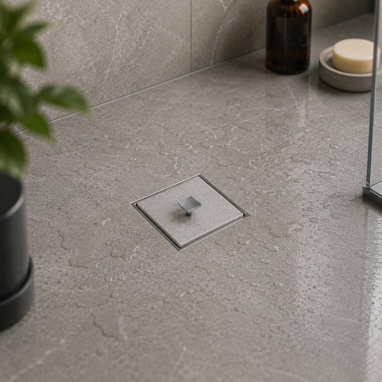 Orret Home Doğal Mermer Gider Kapağı Koku Önleyici 10x10 cm – Kare Mermer Gider Kapatıcı, Banyo Duş Gideri Koku Engelleyici, Dekoratif Taş Gider Örtüsü, Şık Banyo Gider Kapağı