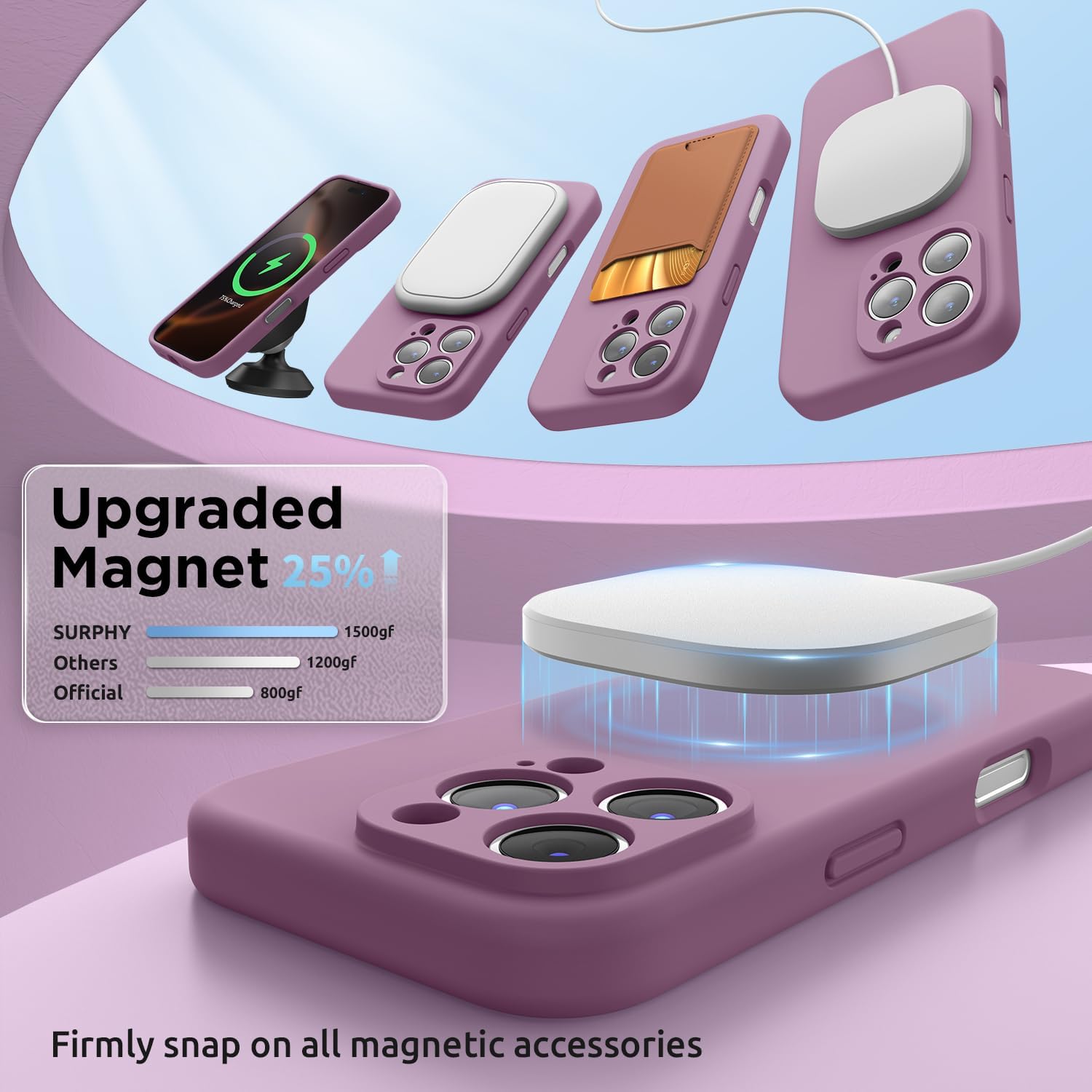 SURPHY Designed for iPhone 16 Pro Max Case Compatible with MagSafe (6.9 inch 2024), Liquid Silicone Phone Case (Camera Protective, Soft Microfiber Lining), Lilac Purple - Image 3
