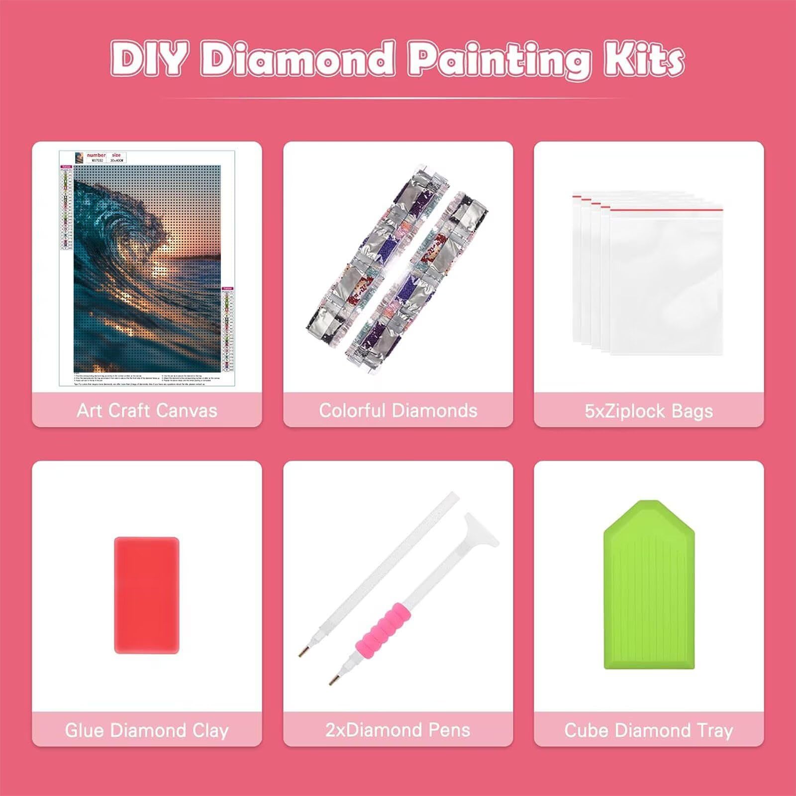 Diamond Painting Welle 90x120cm für Erwachsene, Kreativ-Set mit Zubehör, Diamant Malerei Landschaft Bilder, Bastelset für Frauen, Stressabbau Relaxation, Daiments Painting Deko Geschenk. H-1368