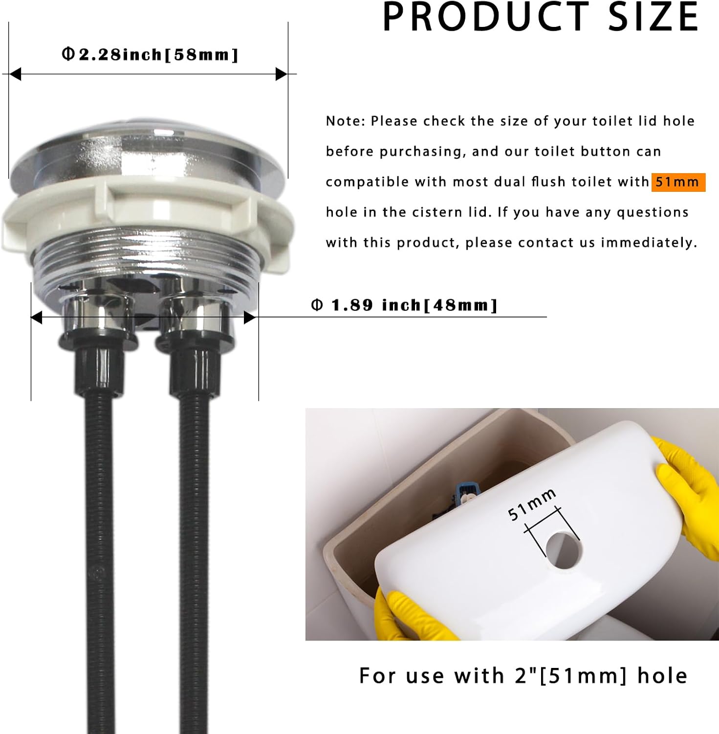 Top Push Dual Flush Valve Assembly Kit Fits for One-Piece Toilets, Toilet Repair Kit Compatible with Caroma Dual-Flush Toilets