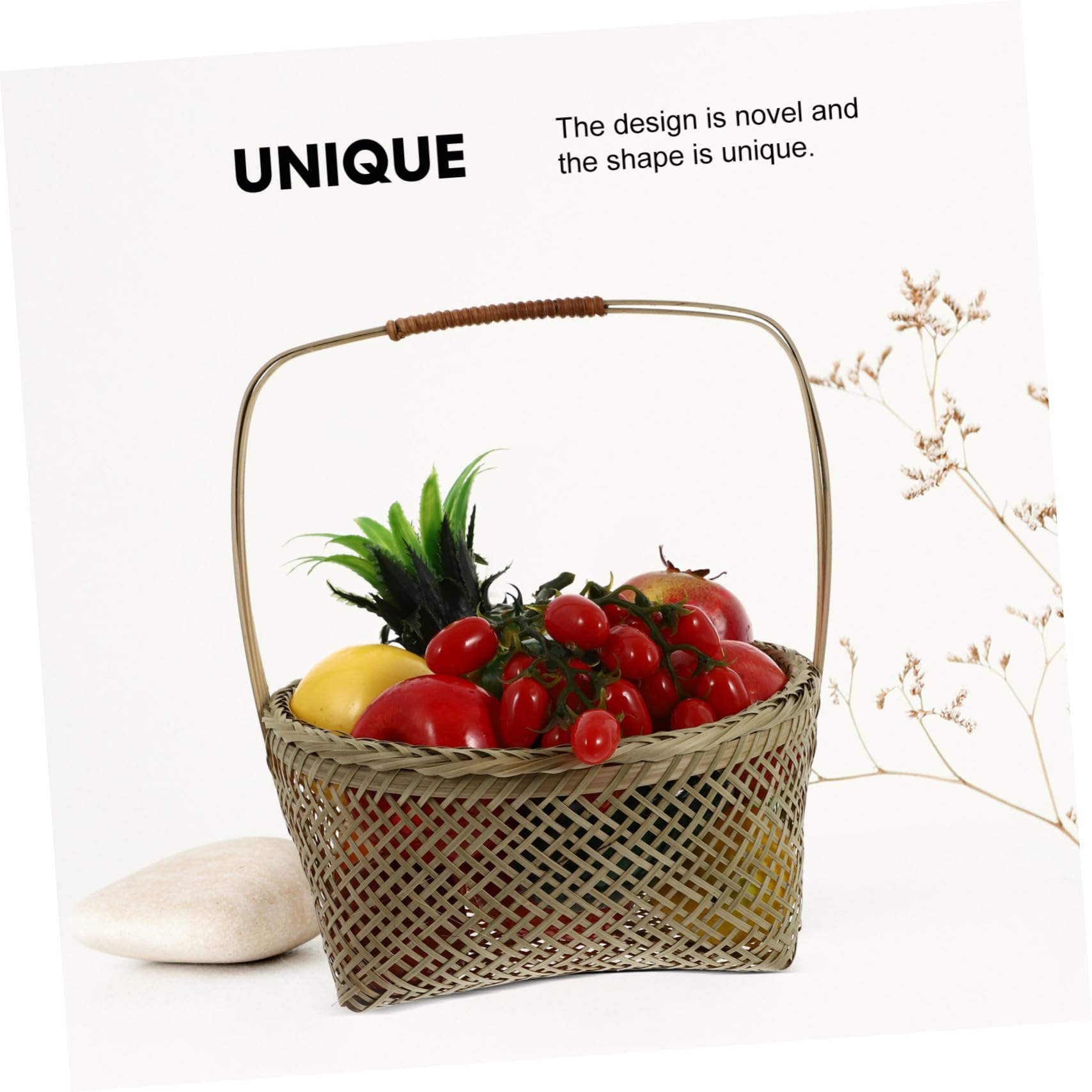 Cabilock 1Pc Hand Woven Fruit Basket Creative Chic Storage for Flowers Snacks More Portable Lightweight Design Natural Material Height