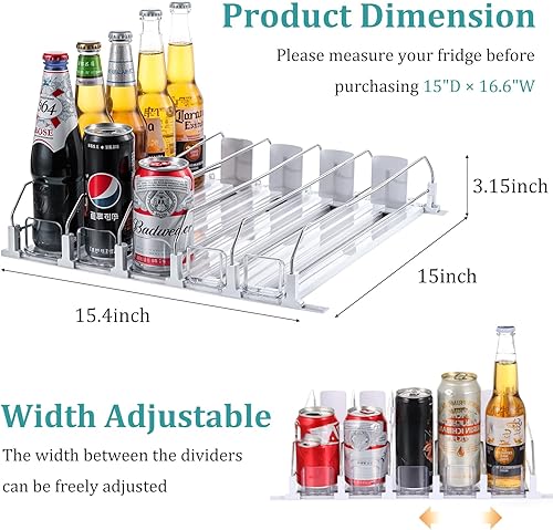 Miniatura 2 de Organizador de bebidas para refrigerador, dispensador de latas de soda para refrigerador con empujador automático deslizado, divisores transparentes
