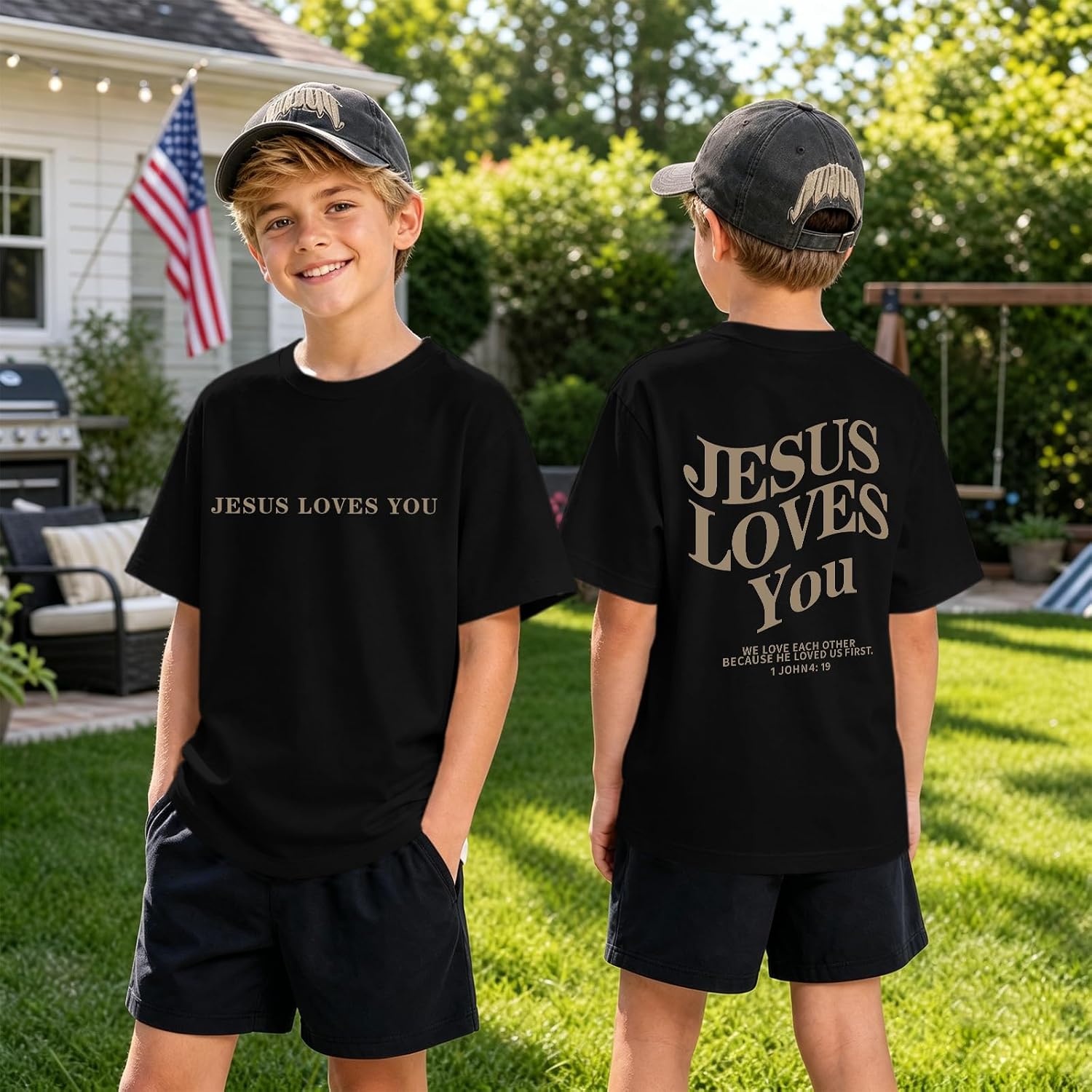 Pairxily Jesus Loves You Christian Shirt for Boys Bible Verse Letter Printed T Shirts Faith Religious Cotton Short Sleeve Top