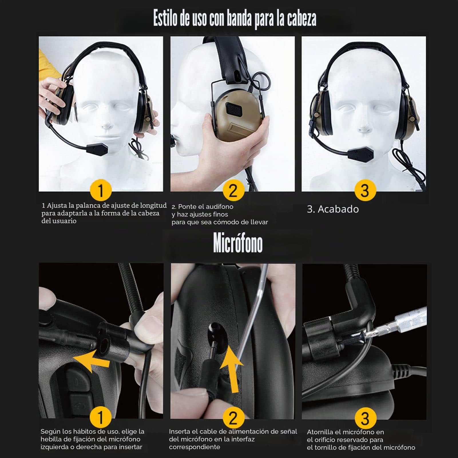 Yunseity Auriculares Militares, Auriculares de Caza Retráctiles para Juegos con Micrófono, sin Función de Cancelación de Ruido, para Walkie Talkie de Radio Militar