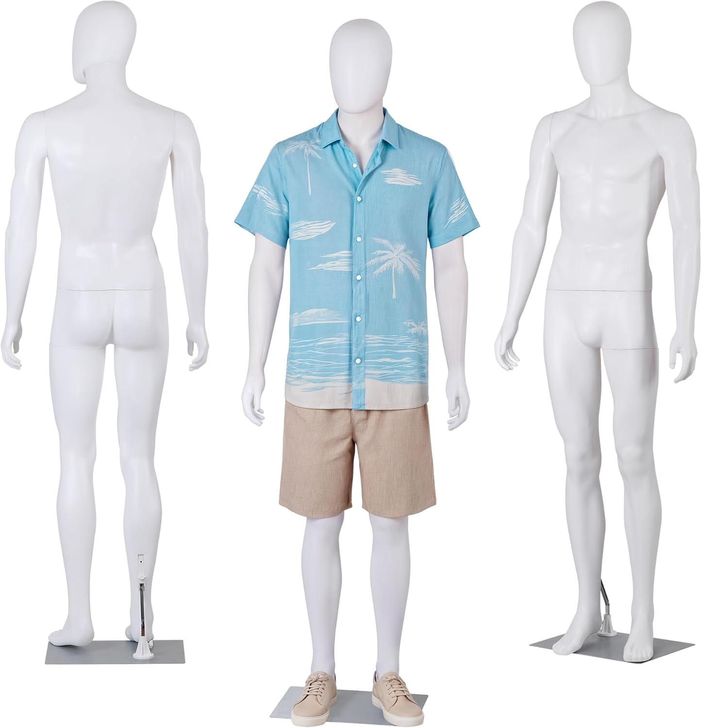 Male Mannequin Full Body Dress Form 73 inch Adjustable Mannequin Stand Realistic Display Head Turns Sewing Dress Model Metal Base White