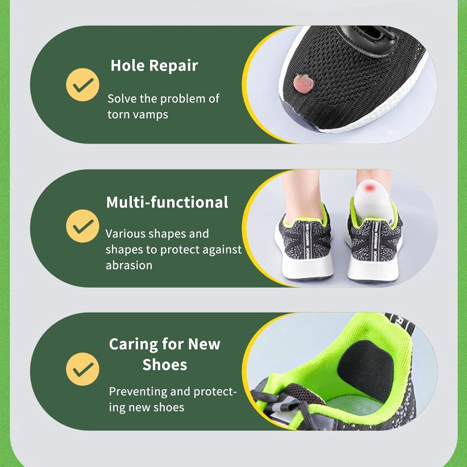 12 PCS Self-Adhesive Shoe Hole Repair Patches, 3 Sizes Round Shape Repair Patch, Adhesive Accessories for Sneakers Tennis Shoes Prevention Toe Heel Sewing
