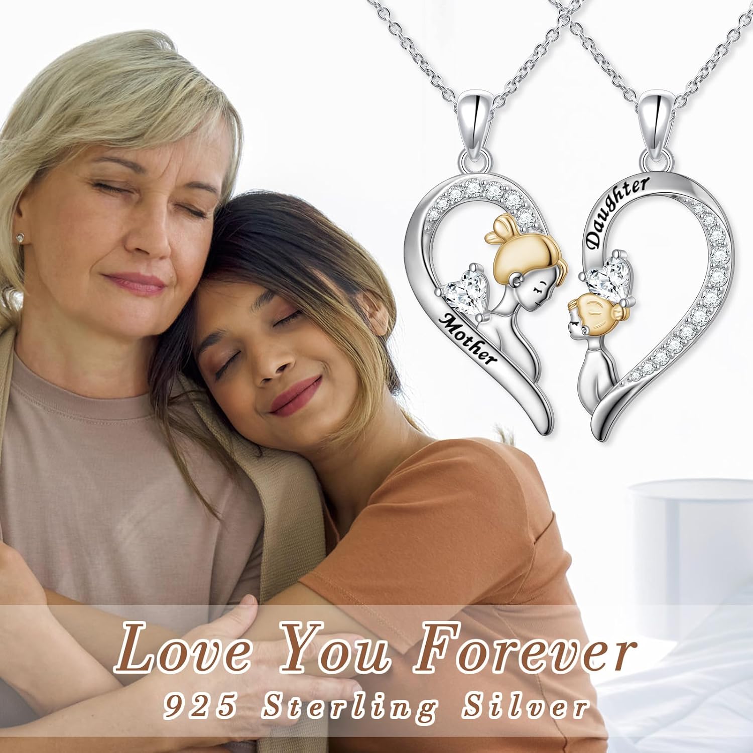 Mother Daughter Necklaces 925 Sterling Silver Rose/Sunflower/Sun moon Heart Matching Pendant Family Jewelry Mom and Daughter Gift for Mom Mothers Day Birthday Present - Image 6