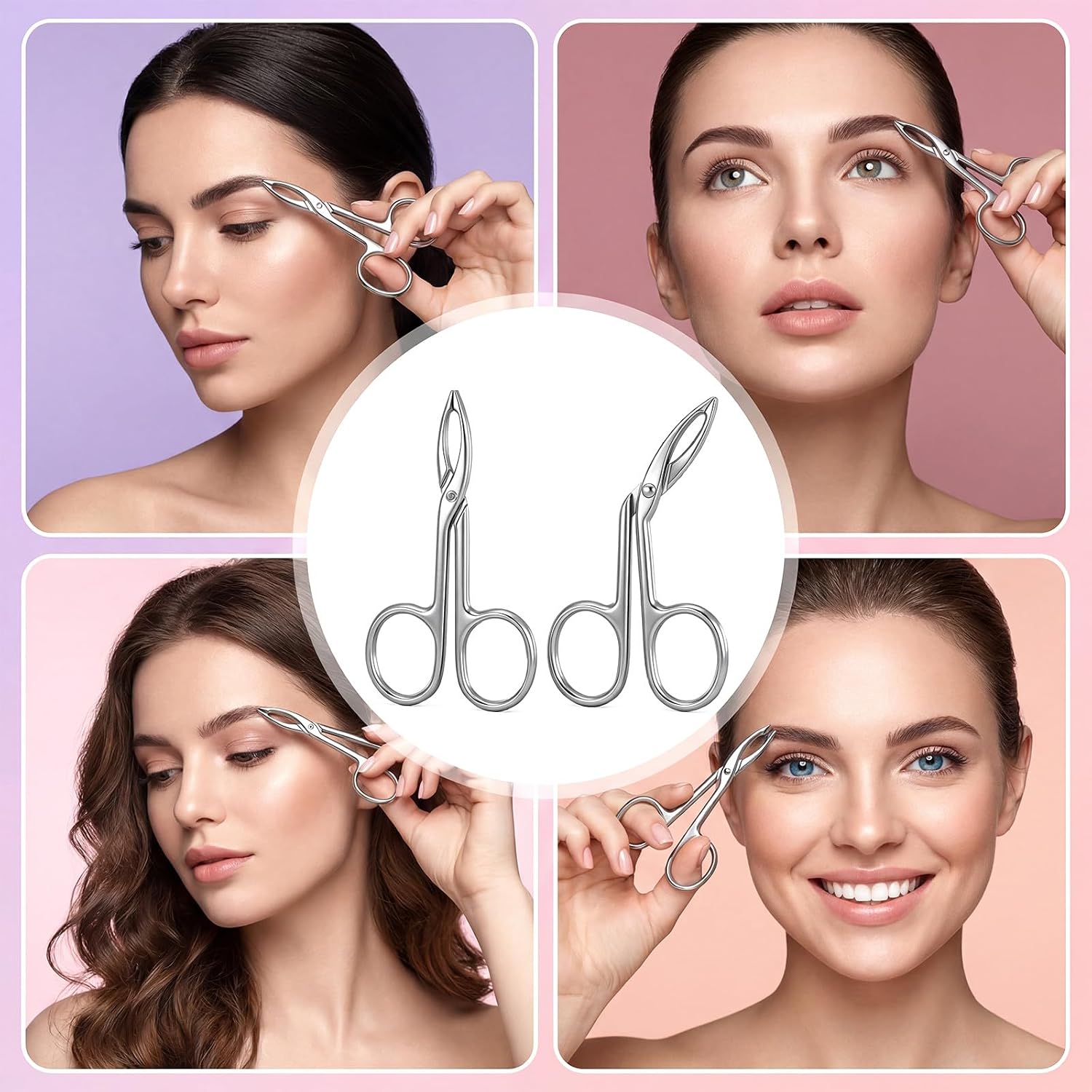 2Pcs Eyebrow Tweezers Scissor Precision Stainless Steel Flat Straight Tip Eyebrow Facial Remover for Hair Plucker Women and Men Facial Hair