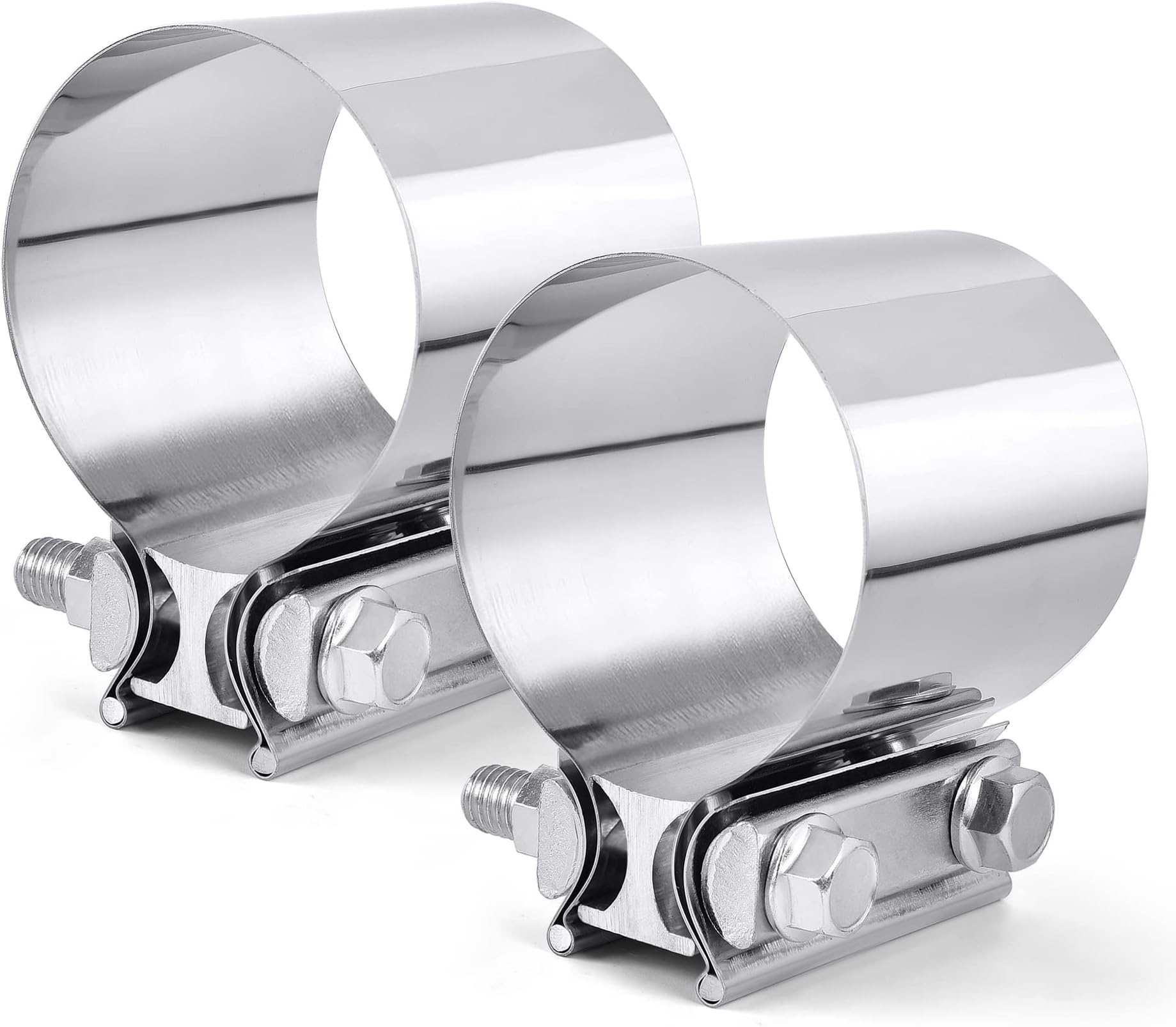 SPEEDWOW 2.25 Inch 2 1/4 Butt Joint Exhaust Clamp Band Coupler Sleeve Stainless Steel 2 PCS
