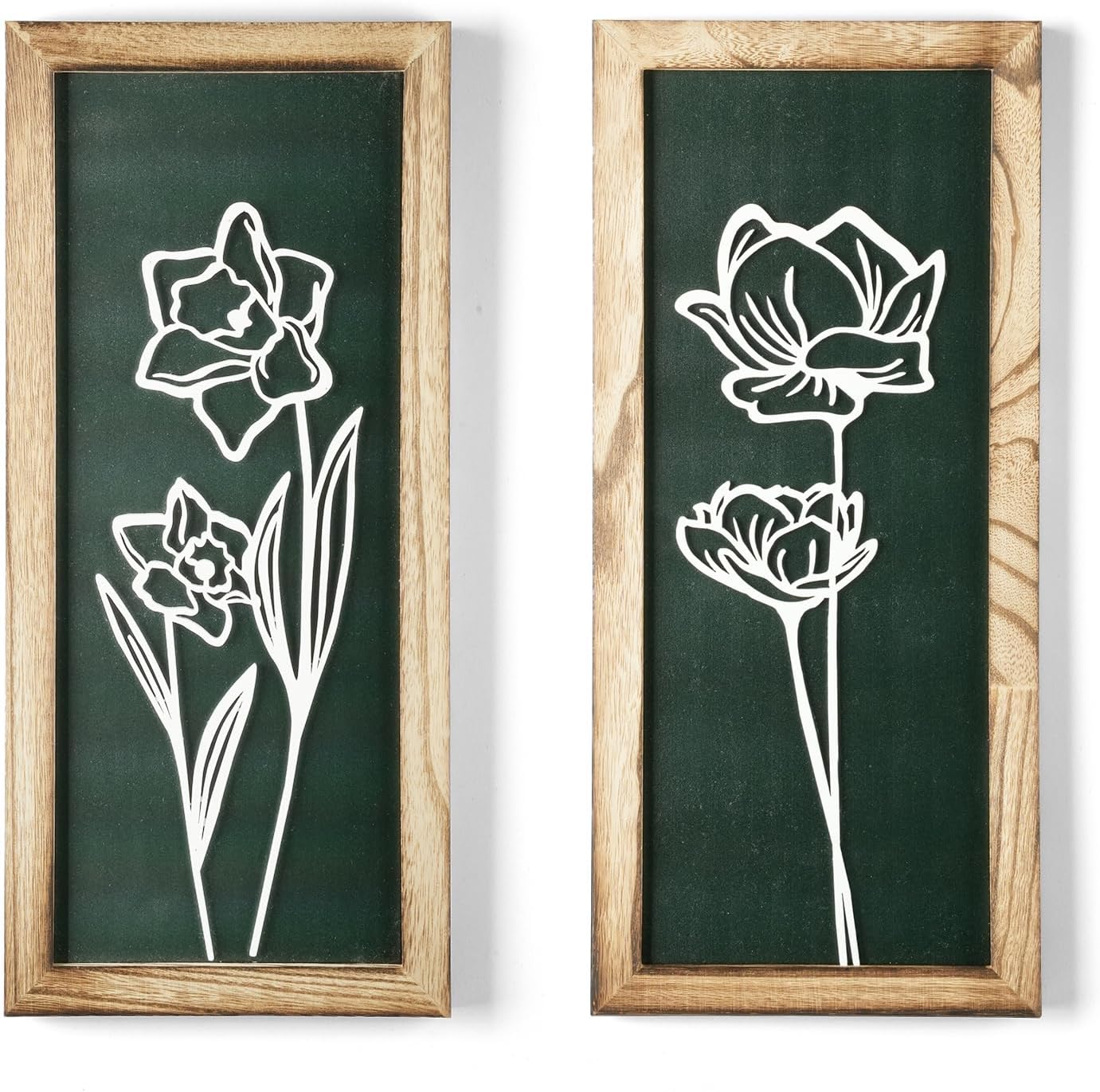 3D Floral Green Wall Art (Set of 2) Lightweight, Wooden Hang Boho Framed Wall Ar…