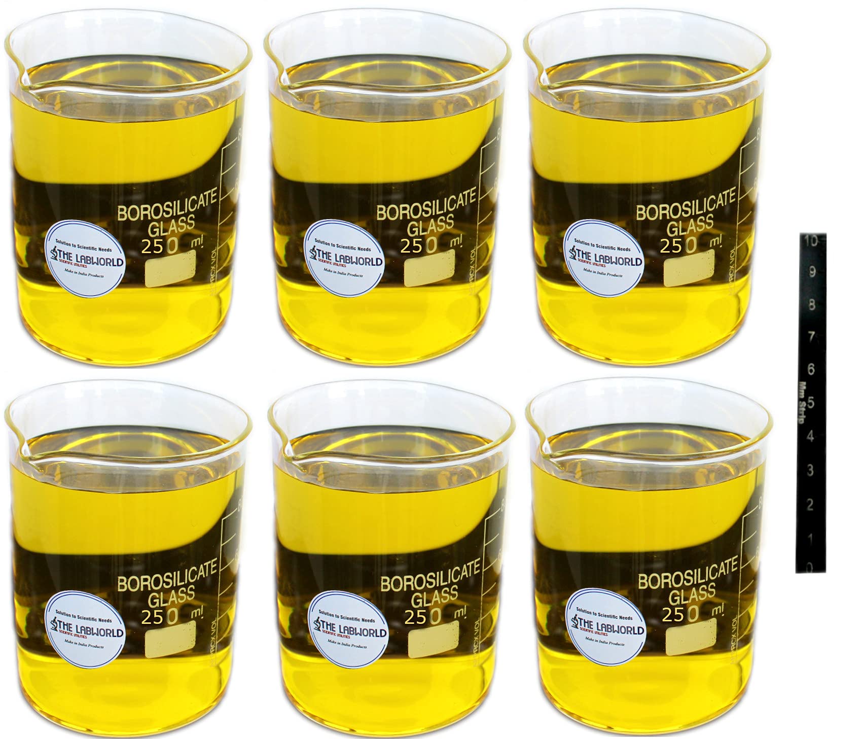 Labworld Borosilicate Glassware Glass Beaker for Chemistry Lab Experiments with Markings (Transparent, 250ml) - Set of 6 Pcs