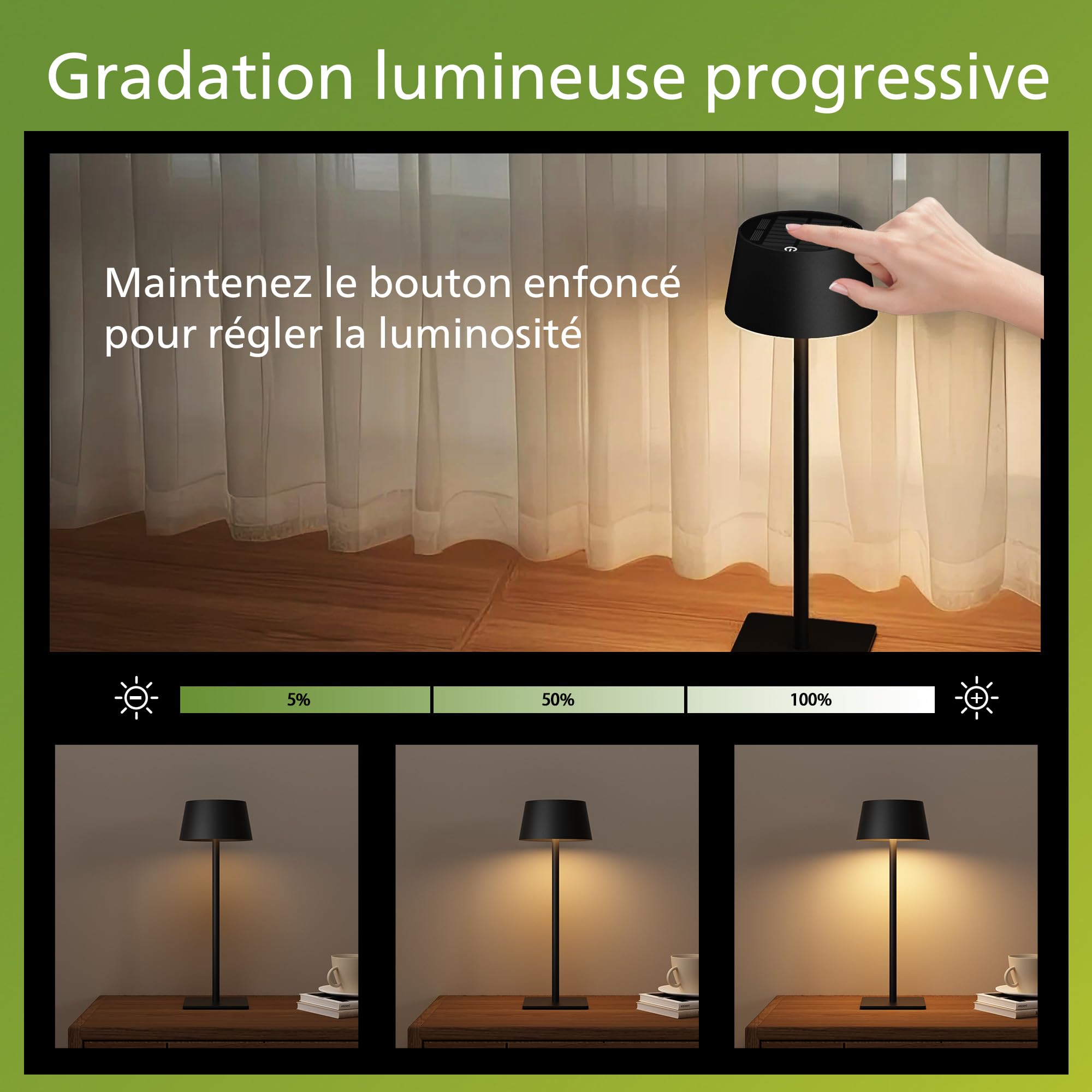 Philips Lampada da Tavolo Solare da Esterno, Luce LED Portatile, Senza Fili a Batteria Altezza Regolabile 2 Posizioni, Comando Touch e Gradazione Continua