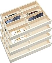 Amylove 4 Pcs Beige Sunglass Organizer Trays 8 Grids Velvet Glasses Holder Jewelry Display Organizer Eyeglasses Storage Box Drawer