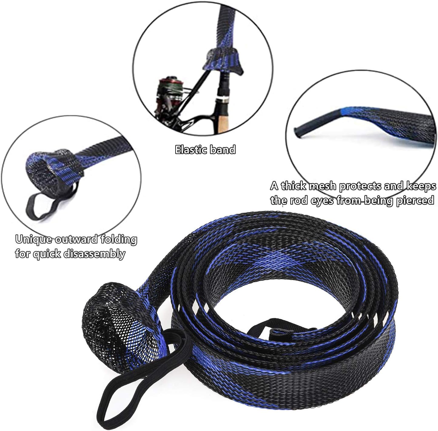 N++A Fishing Rod Socks Braided Mesh Rod Sleeve Cover Protector Pole Gloves for Bait Casting Sea Fishing Rod 67inches/74.8inches