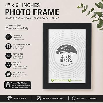 1 X Black colour Acrylic/plastic Front Free Standing/Wall Mounted photo frames - 6 x 4 to A4 Size Perfect for Gift Wall Art Gallery Home Decor (6x4)