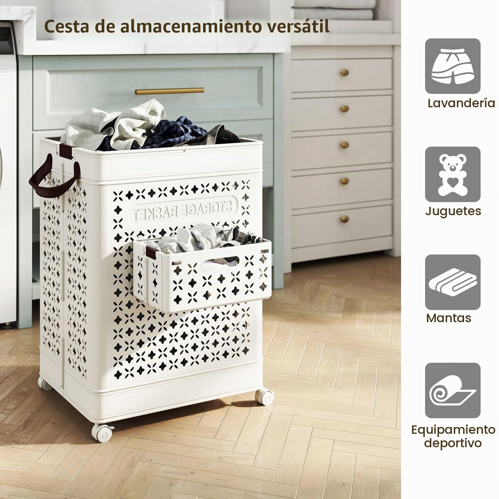 LIFEZEAL Cesto de lavandería plegable con ruedas, 75 L, portátil, con asa, cesta de lavandería de plástico para dormitorio, baño, dormitorio, lavandería
