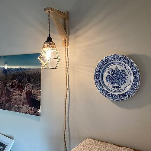 Miniatura 2 de Frideko - Lámpara de pared con cable enchufable, apliques de pared enchufables, lámparas colgantes de granja que se conectan a la toma de pared,