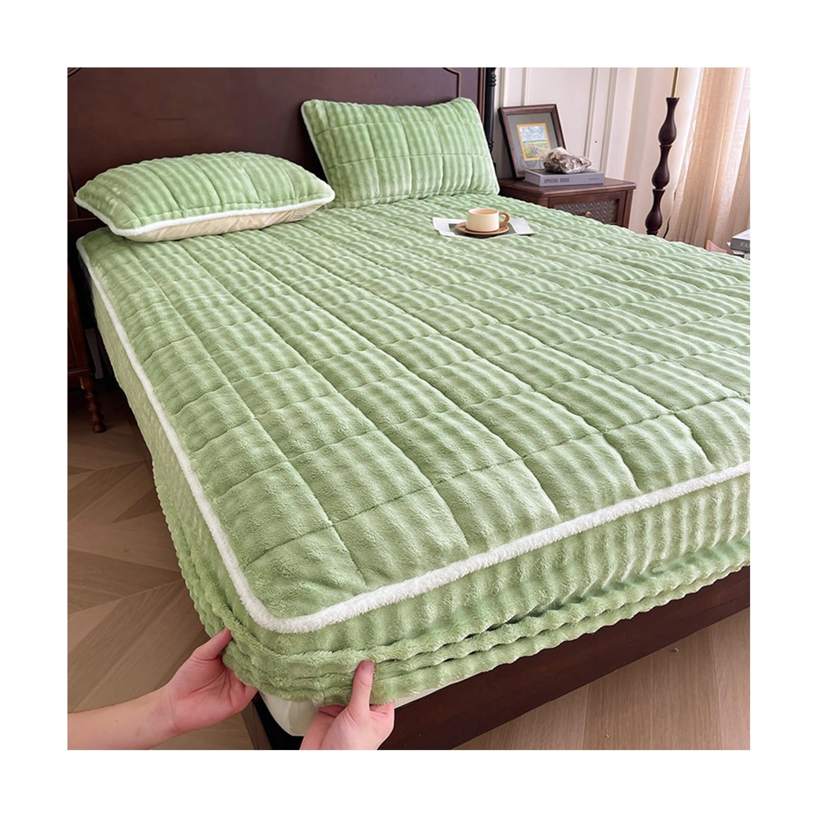 Drap-housse en velours épais chaud pour matelas d'hiver double