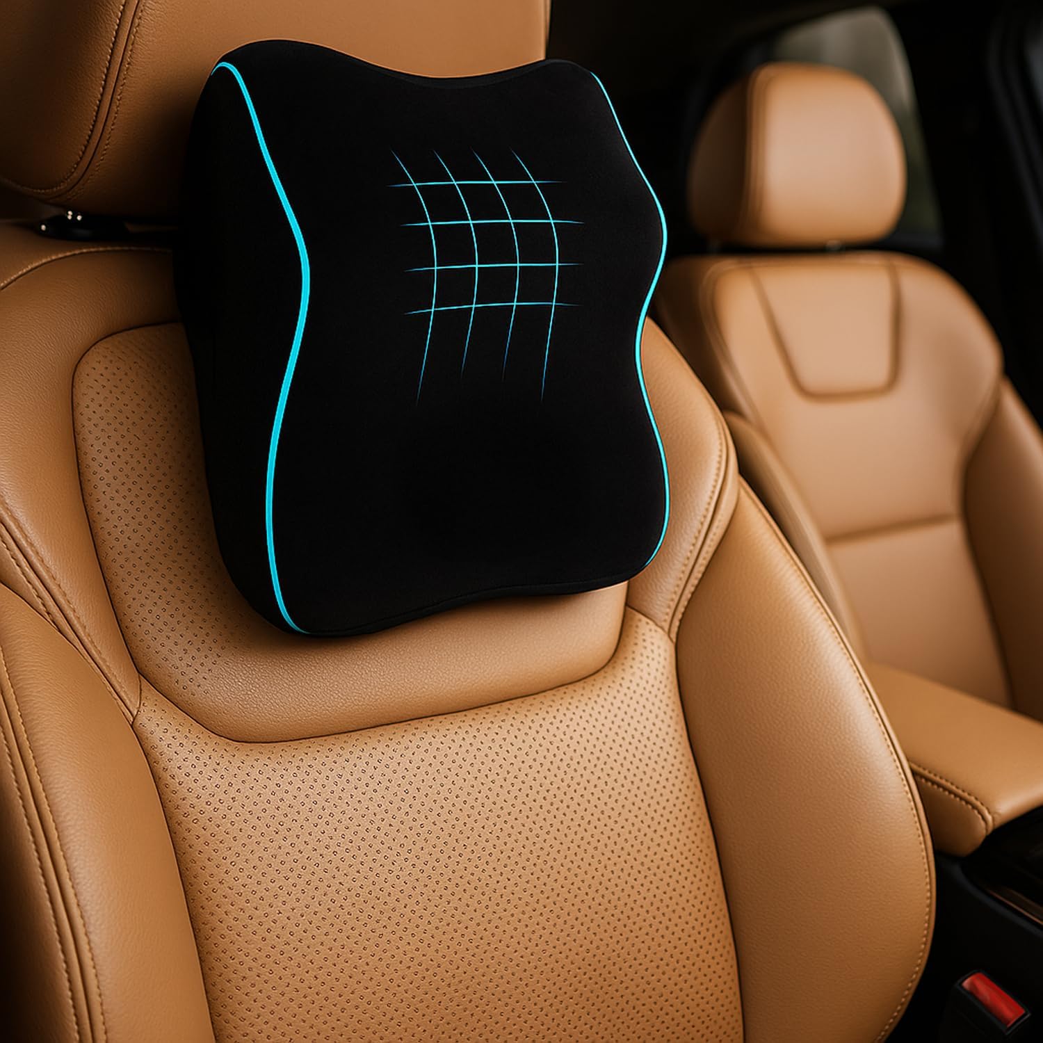 Sleepsia Car Neck Pillow for Head & Cervical Support | 1 Year Warranty | 100% Memory Foam | Ergonomic Car Seat Headrest Cushion – Relieves Neck Pain (Black)