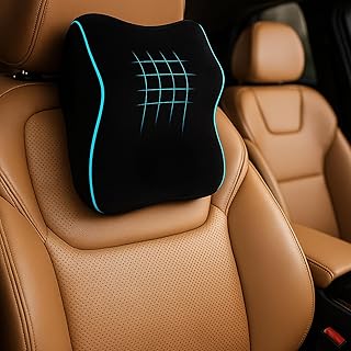 Car Neck Pillow for Head & Cervical Support | 1 Year Warranty | 100% Memory Foam | Ergonomic Car Seat Headrest Cushion – Relieves Neck Pain (Black)