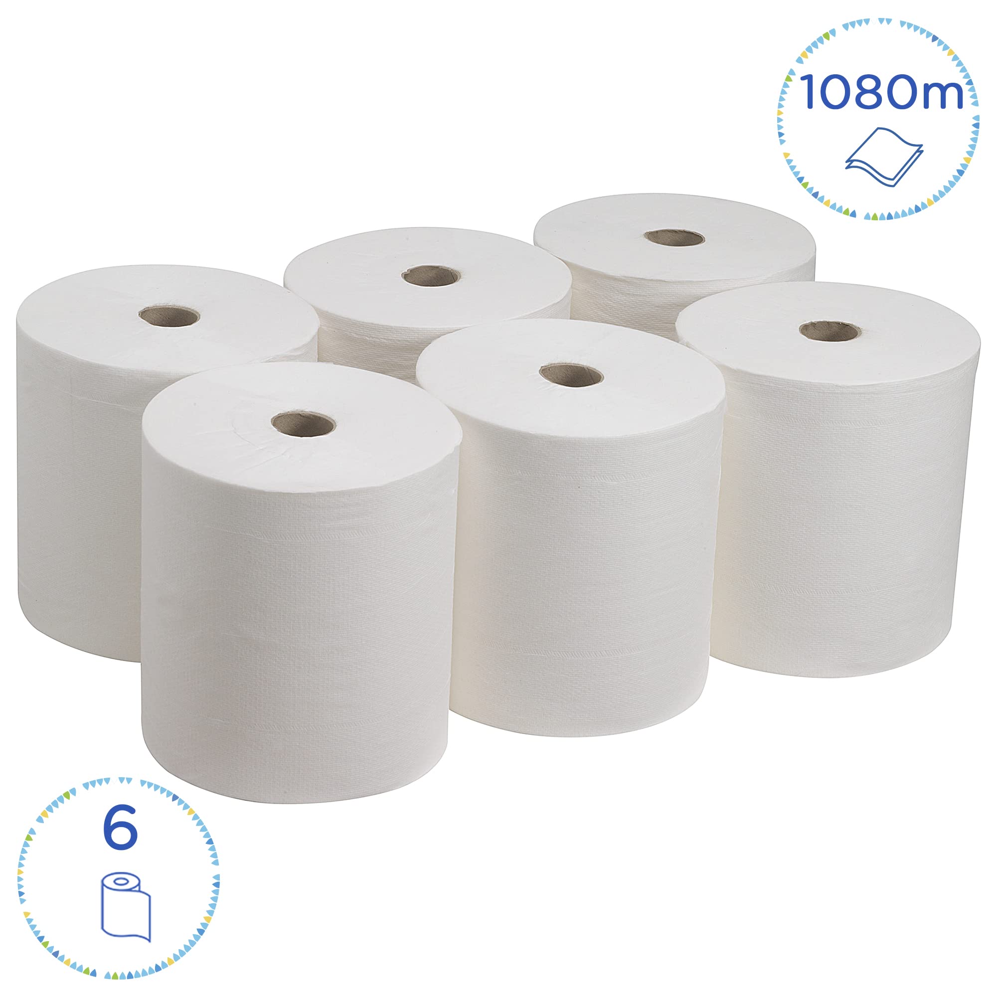 Rollo de toallas de papel Kleenex Ultra 6238 - Toallas secamanos de papel de 2 capas - 6 rollos x 180 m de toallas secamanos blancas (1080 m en total)