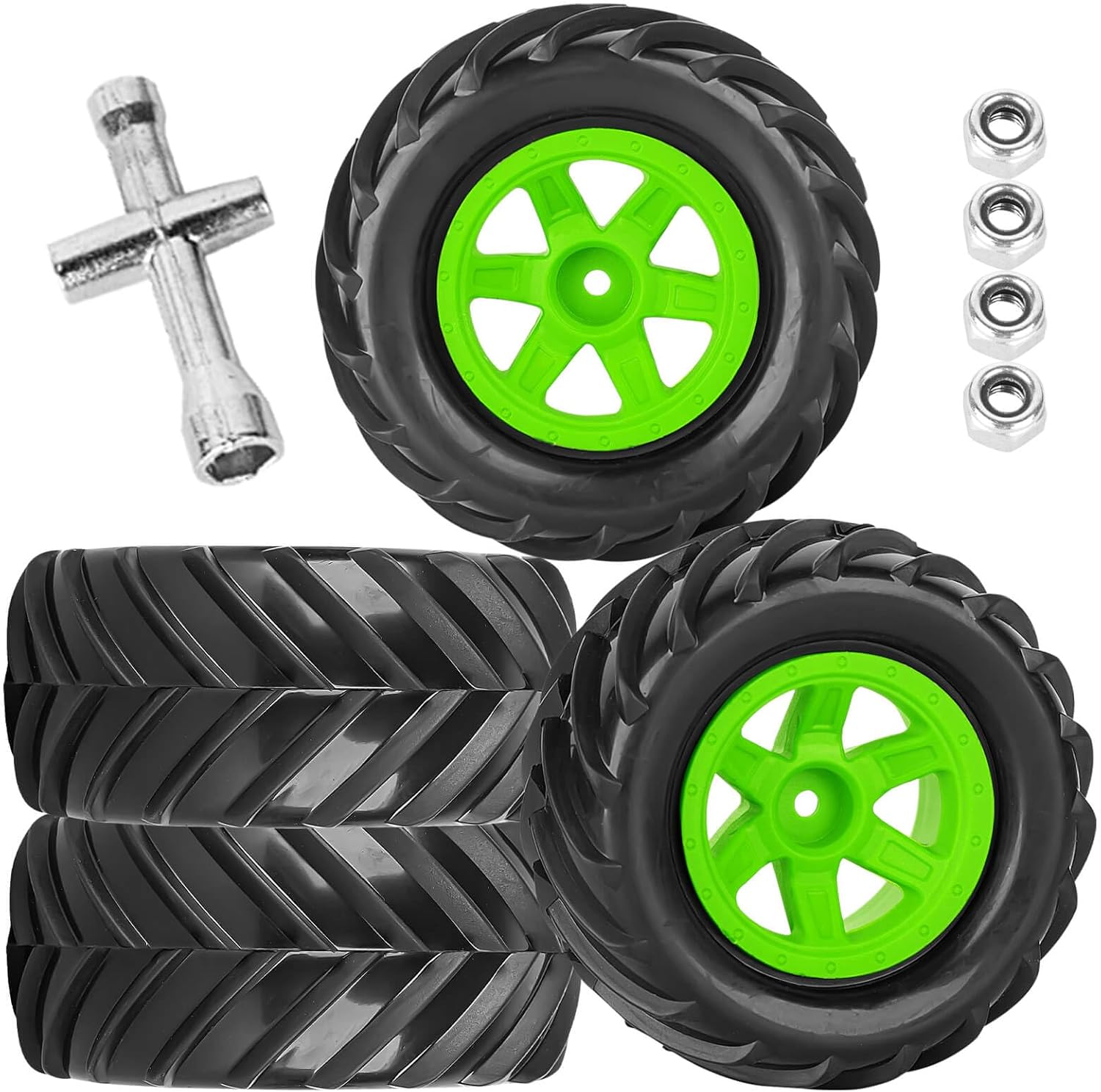 RC Wheels and Tires Set for 1/12 1/14 1/16 E-REVO RC 16208 16209 16210 Off Road Monster TruckTRX E-REVO Summit HPI SAVAGEGT-2XS REDCAT Volcano-16,Rc Tires with Foam Inserts,Black