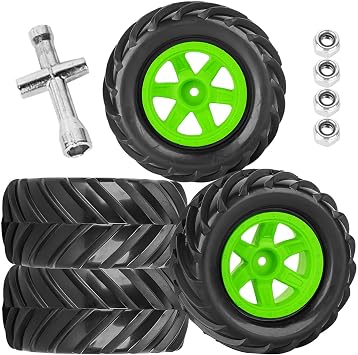 RC Wheels and Tires Set for 1/12 1/14 1/16 E-REVO RC 16208 16209 16210 Off Road Monster TruckTRX E-REVO Summit HPI SAVAGEGT-2XS REDCAT Volcano-16,Rc Tires with Foam Inserts,Green